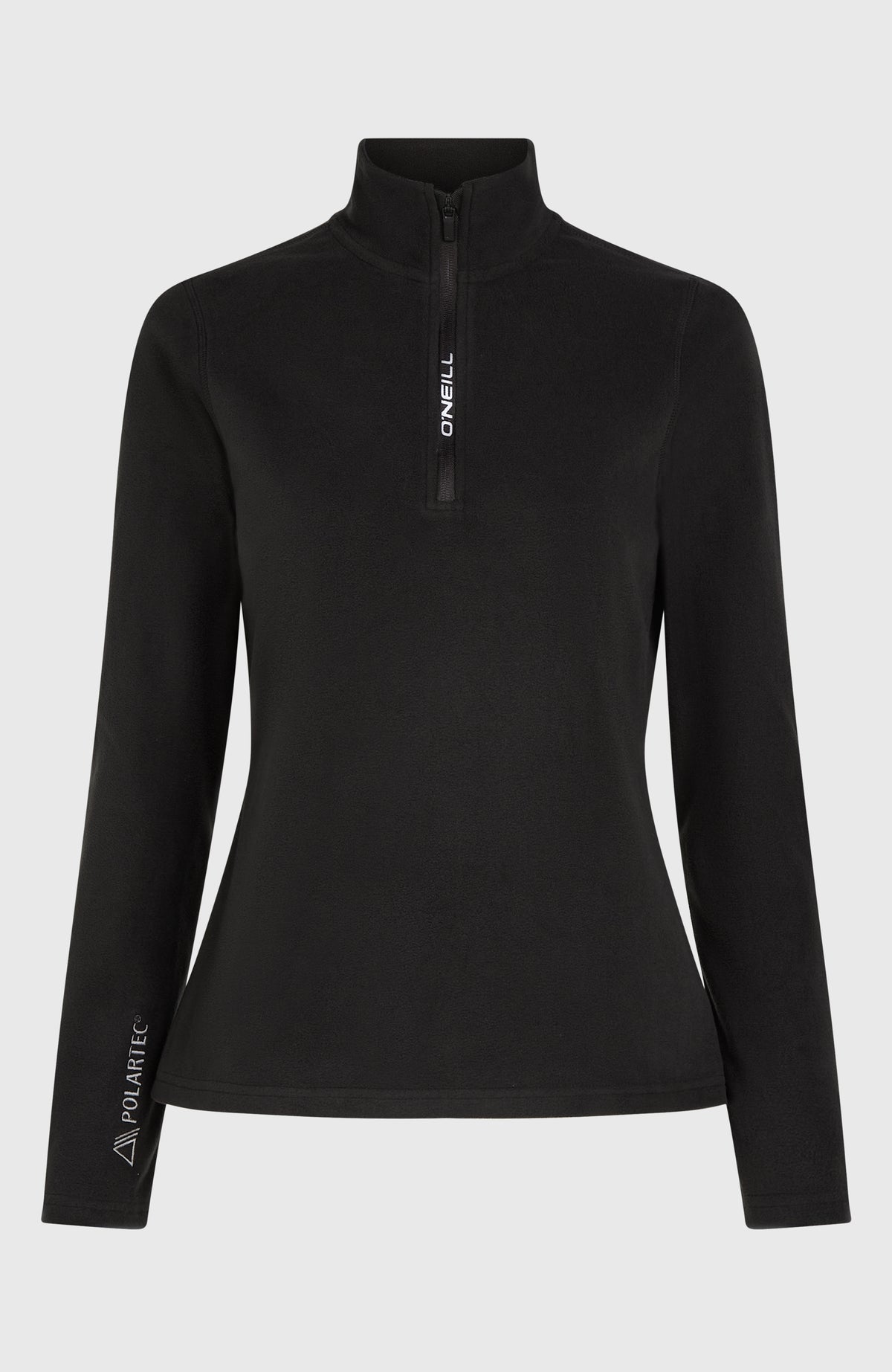 Schwarzer FWC'Cruz Jack's Fleecepullover für Damen, freigestellt von vorne mit Reißverschluss am Stehkragen
