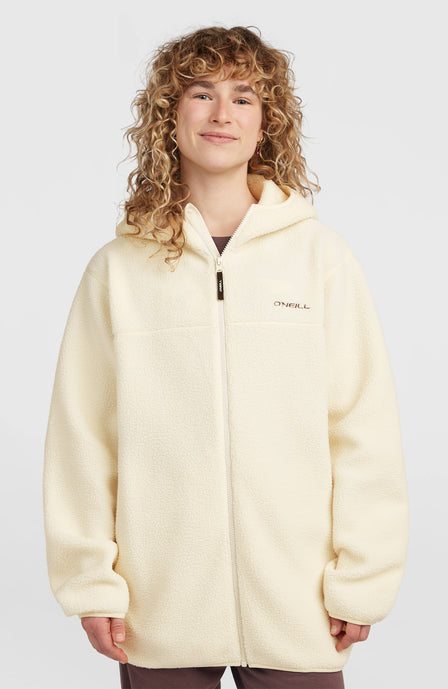 Must-Have Long High-Pile Fleecejacke mit durchgehendem Reißverschluss | Linen White