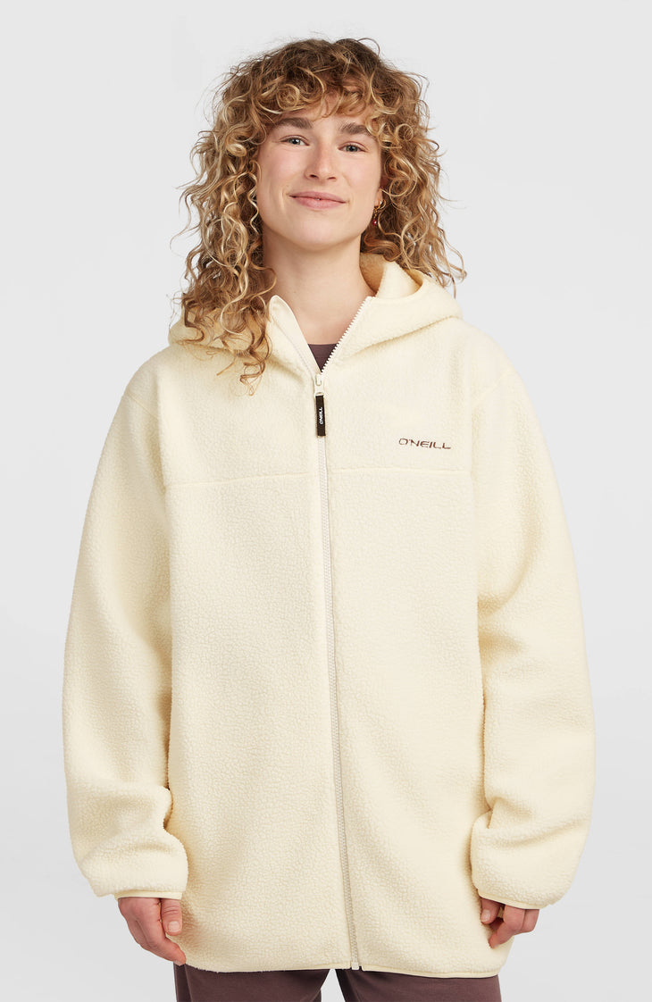 Must-Have Long High-Pile Fleecejacke mit durchgehendem Reißverschluss | Linen White