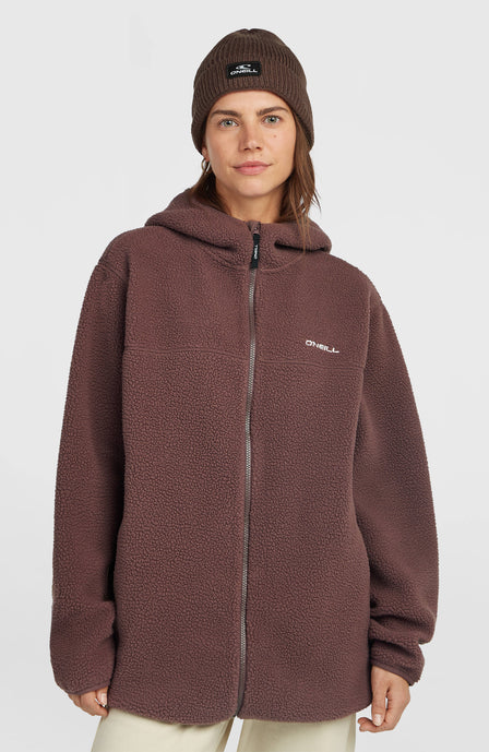 Must-Have Long High-Pile Fleecejacke mit durchgehendem Reißverschluss | Purple Gray