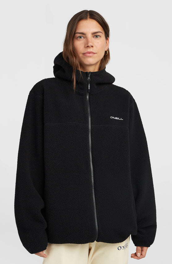 Must-Have Long High-Pile Fleecejacke mit durchgehendem Reißverschluss | Black Out