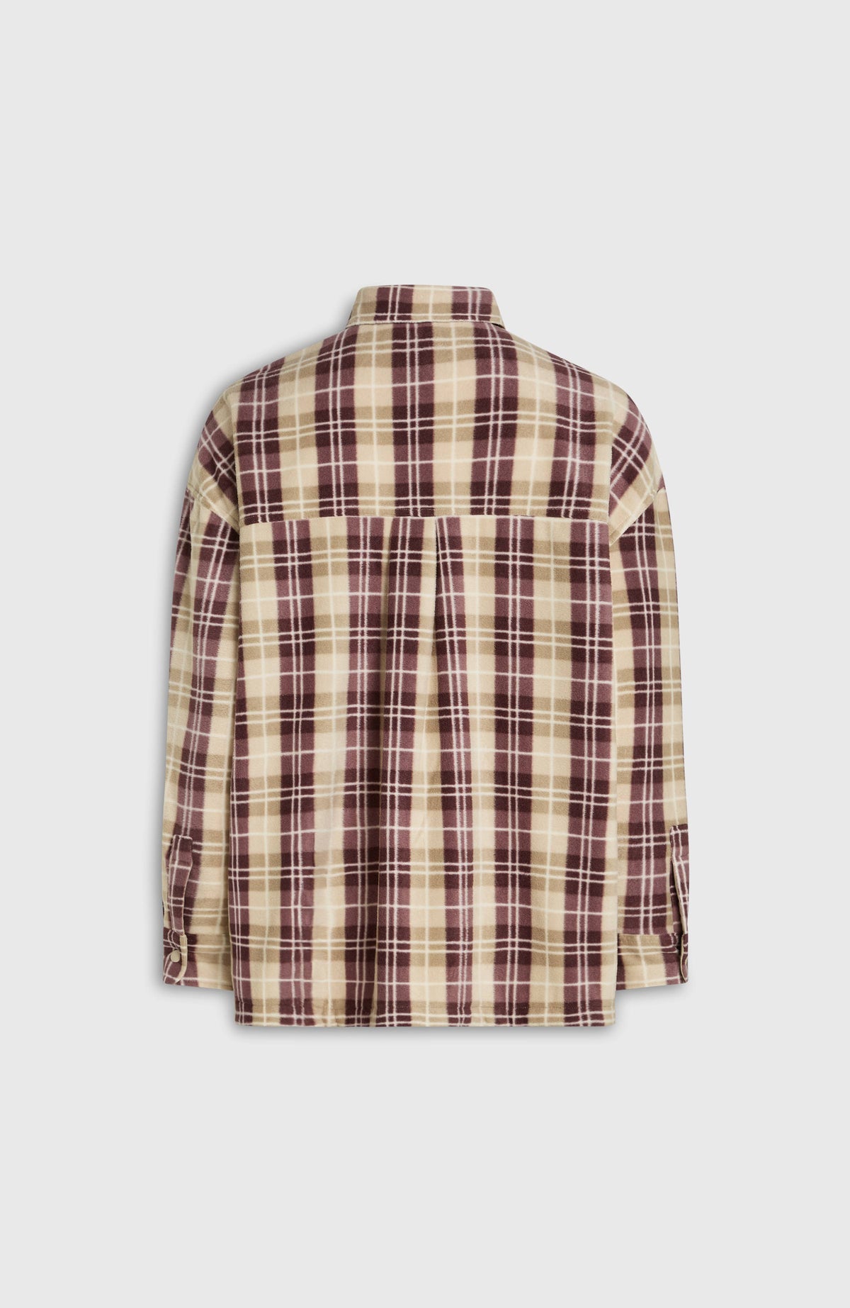 O'Riginals Superfleece Hemd für Damen, grau mit Karomuster in Beige und Braun, freigestellt von hinten