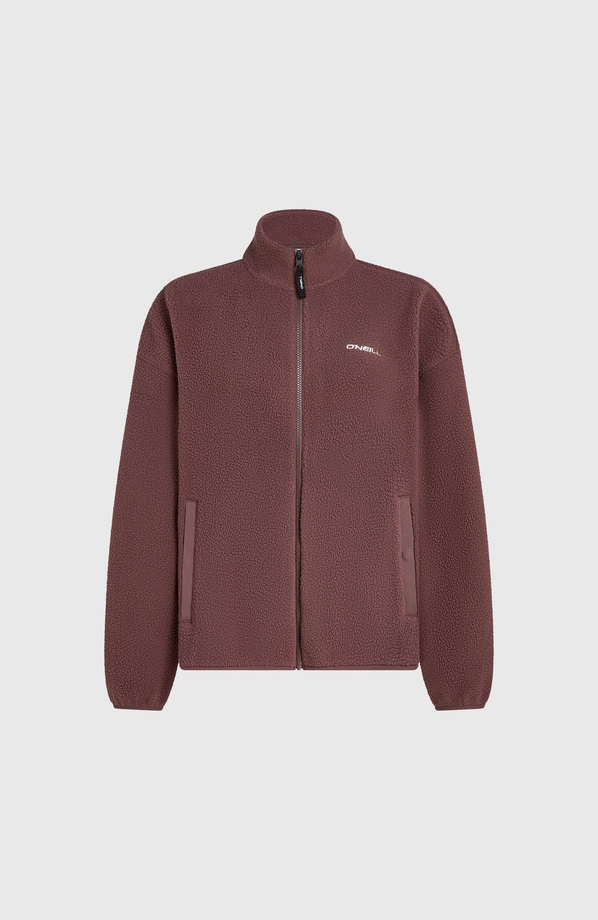 Flauschige Must-Have Fleecejacke für Damen, lila, freigestellt von vorne mit Reißverschluss