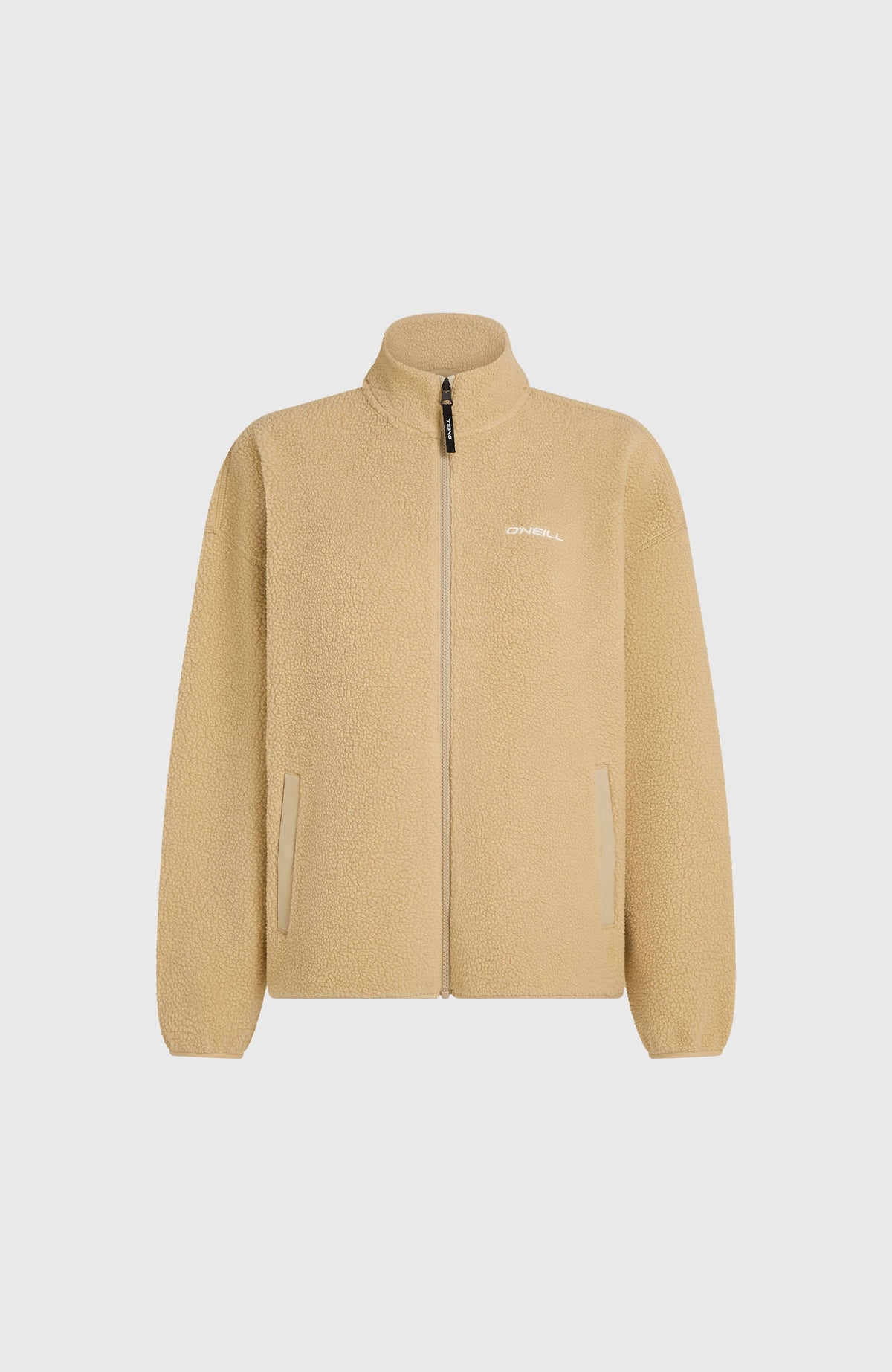 Flauschige Must-Have Fleecejacke für Damen, beige, freigestellt von vorne mit durchgehendem Reißverschluss