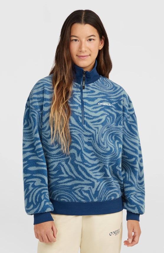 Must-Have Fleecepullover mit Halbreißverschluss | Blue Swirl Zebra