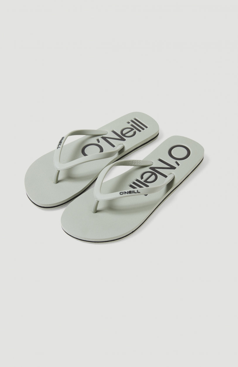O'Neill Profile Logo Sandalen für Damen, grün mit Logo-Print in Schwarz, freigestellt von schräg oben
