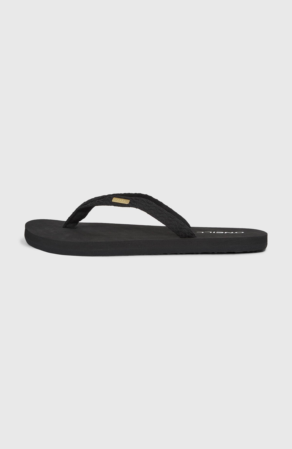 Ditsy Jacquard Sandalen für Damen, schwarz, freigestellt in der Seitenansicht mit flacher Sohle