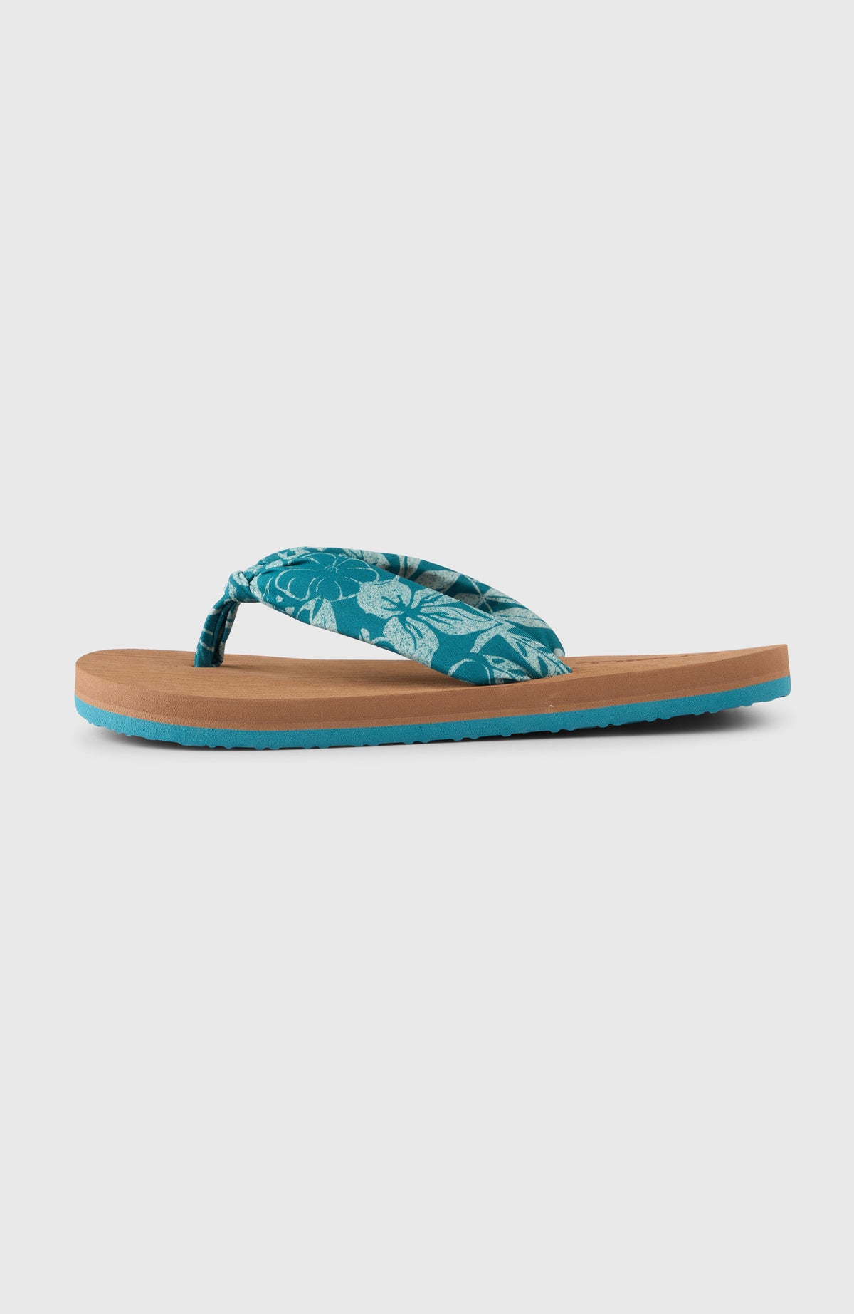 Ditsy Sun Sandalen für Damen, grün mit Blumenmuster in Weiß, freigestellt in der Seitenansicht