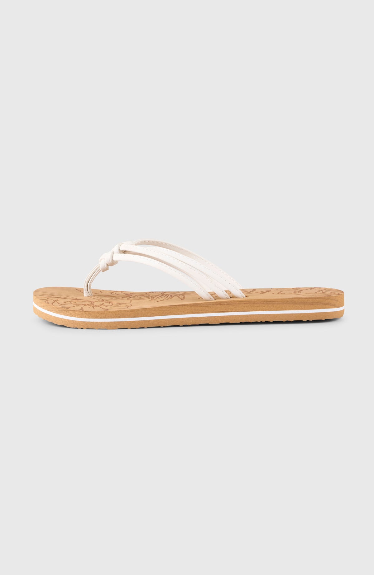 Ditsy Sandalen für Damen, weiß mit Blumenmuster in Braun, Seitenansicht mit mehrlagigem Riemen