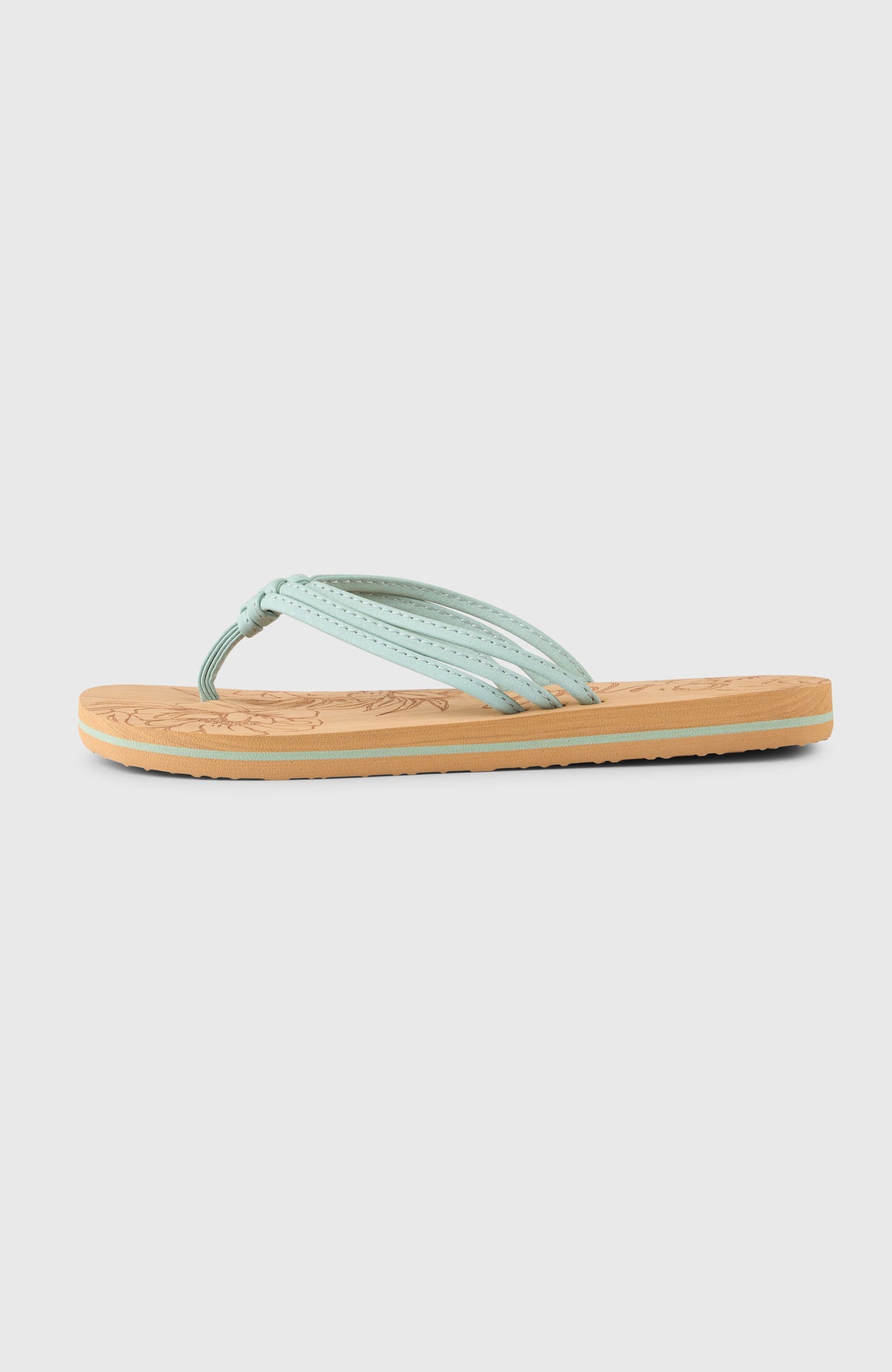 Ditsy Sandalen für Damen, grün mit Blumenmuster in Braun, freigestellt von der Seite
