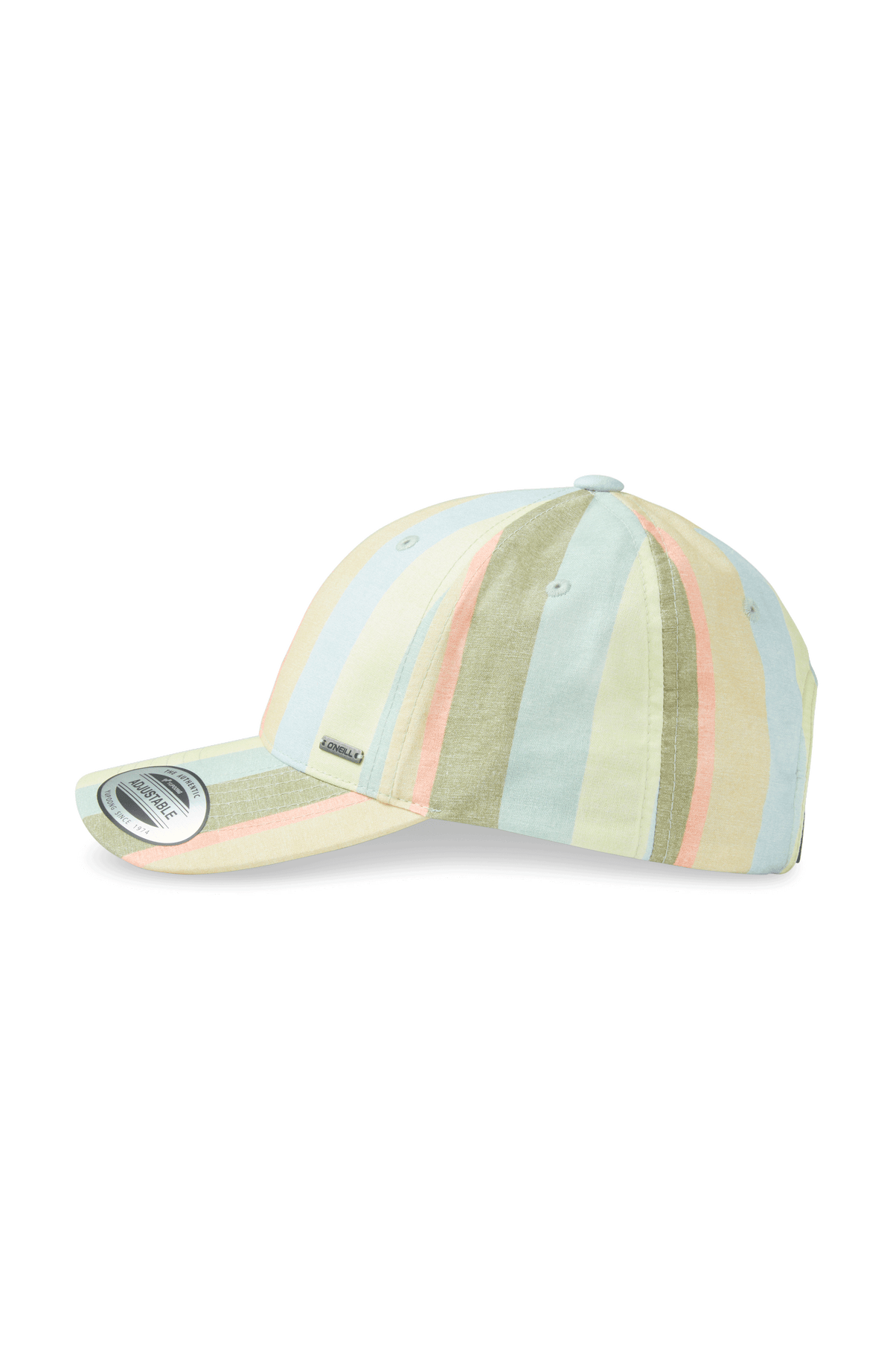 Seacoast Cap für Damen, gelb mit Streifenmuster in Blau und Grün, Profilansicht
