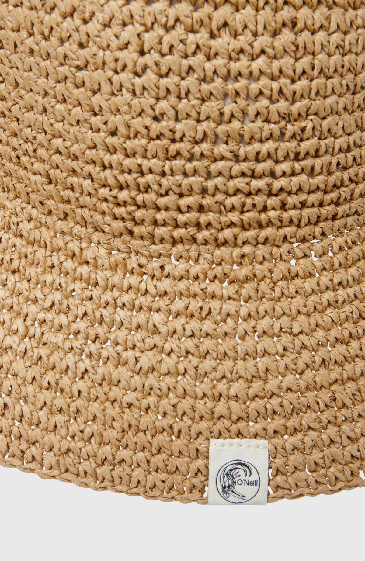 O'Riginals Strohhut für Damen, beige, Nahaufnahme der Krempe mit angenähtem Logo-Label