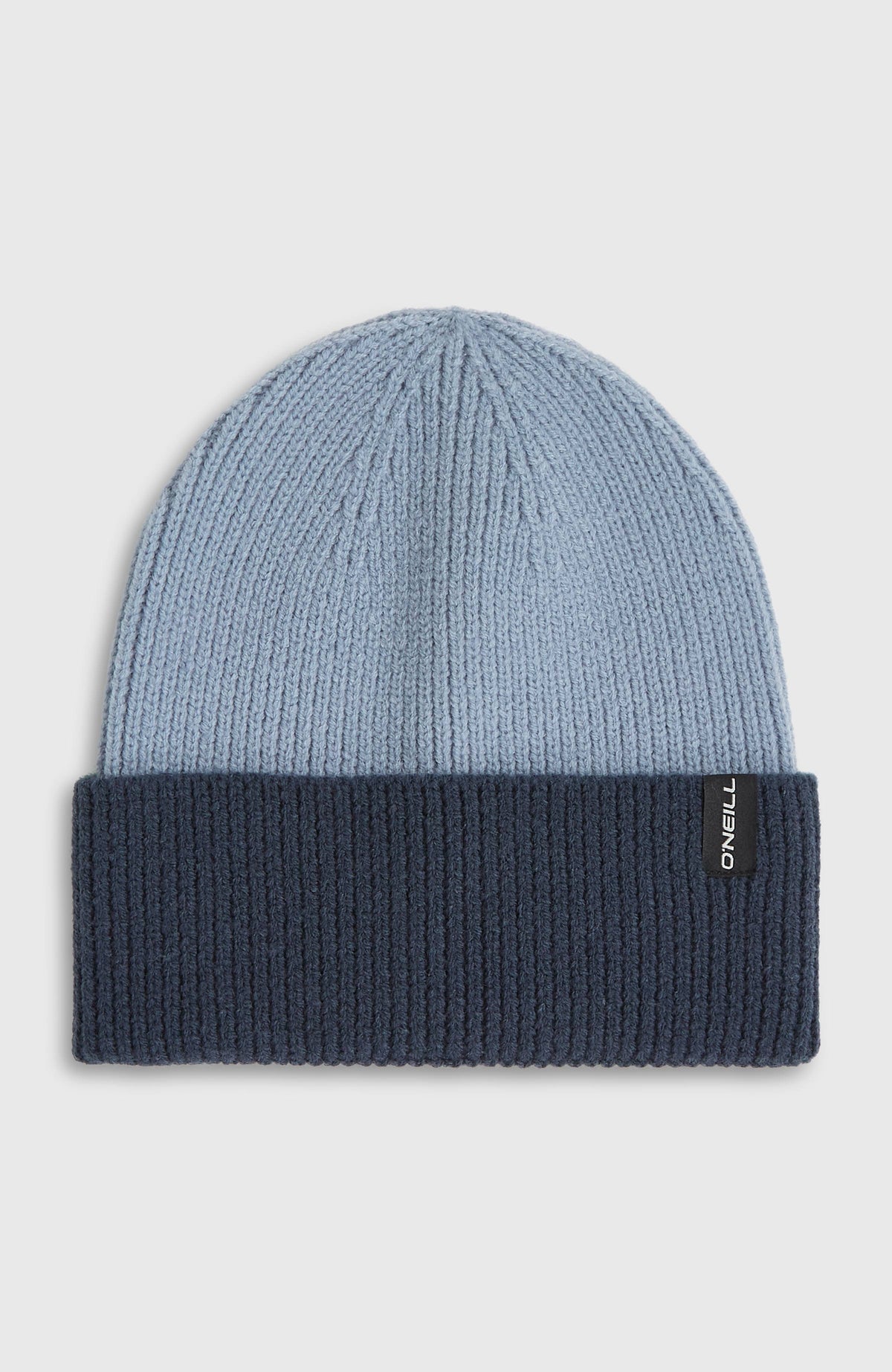 O'Neill FWC'Cruz Colourblock Beanie für Damen, blau, freigestellt von vorne mit Umschlag und Logo-Label