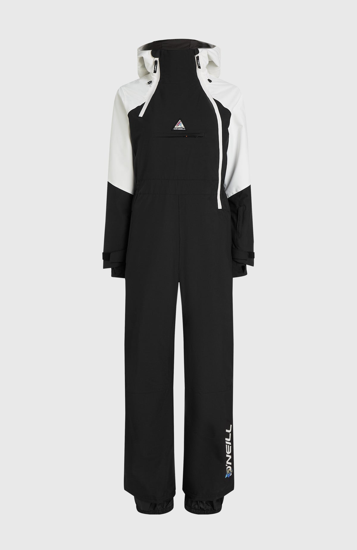 FWC'Play Overall für Damen, schwarz, freigestellt von vorne, Brusttasche und Kapuze