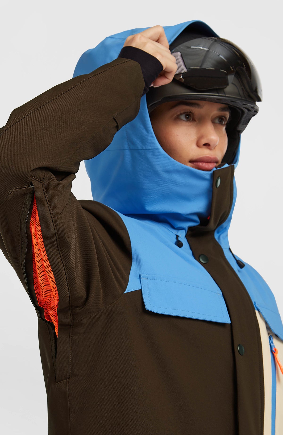 FWC'Peak Pro Skijacke für Damen in Blau, Nahaufnahme des Belüftungsreißverschlusses am Ärmel