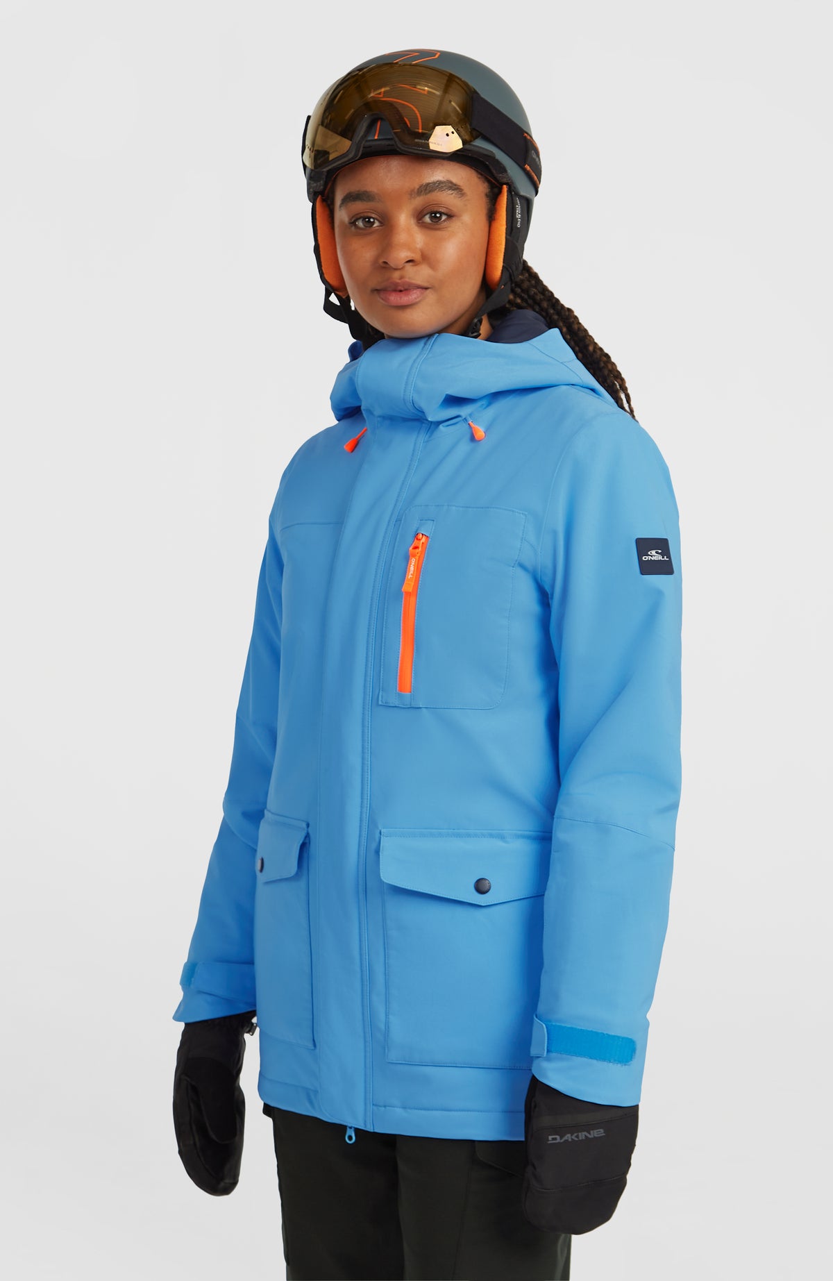 FWC'Peak Skijacke für Damen in Blau, Halbprofilansicht am Model mit Brusttasche