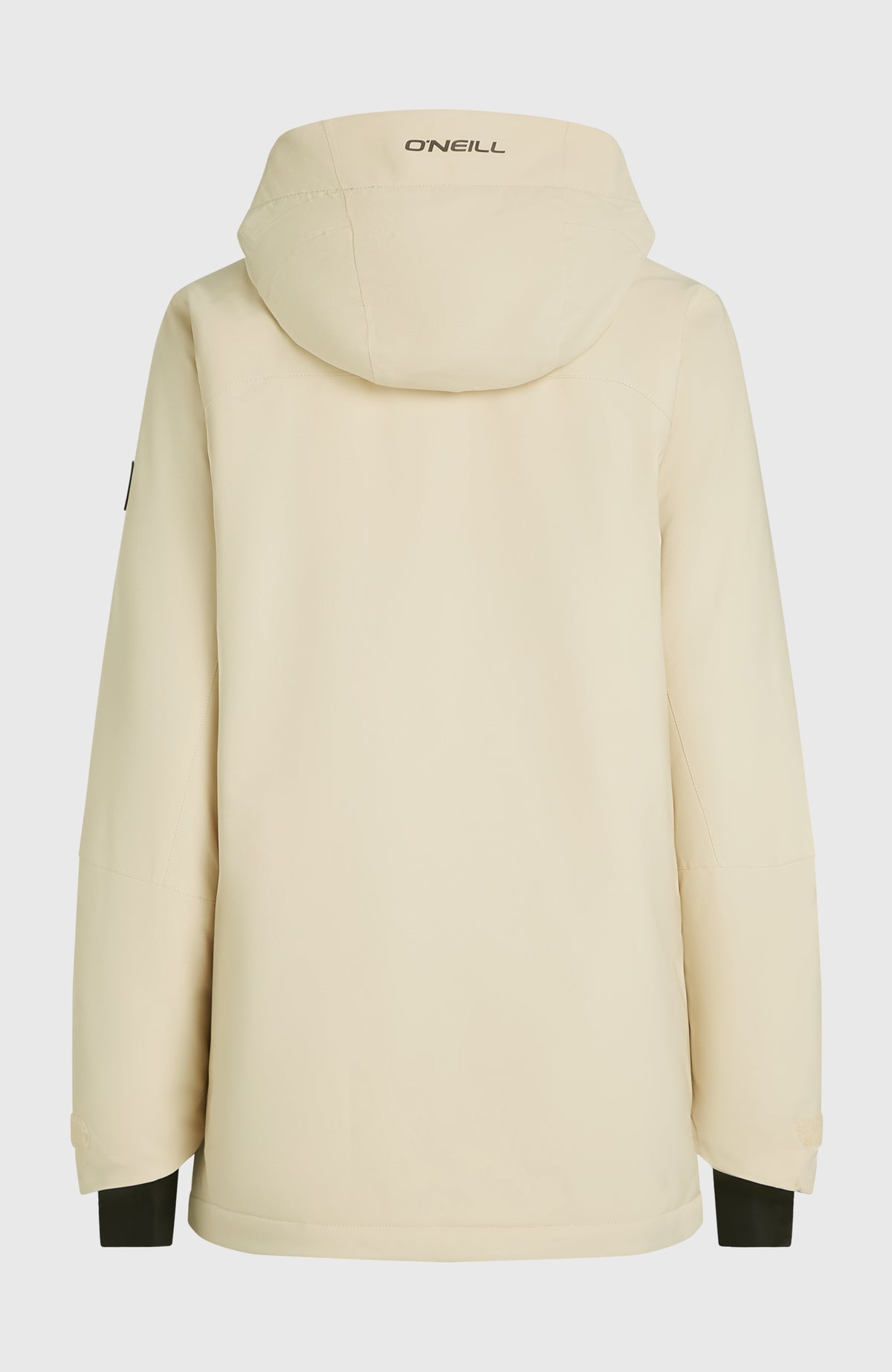 FWC'Peak Skijacke für Damen, beige, freigestellt von hinten mit Kapuze und Logo