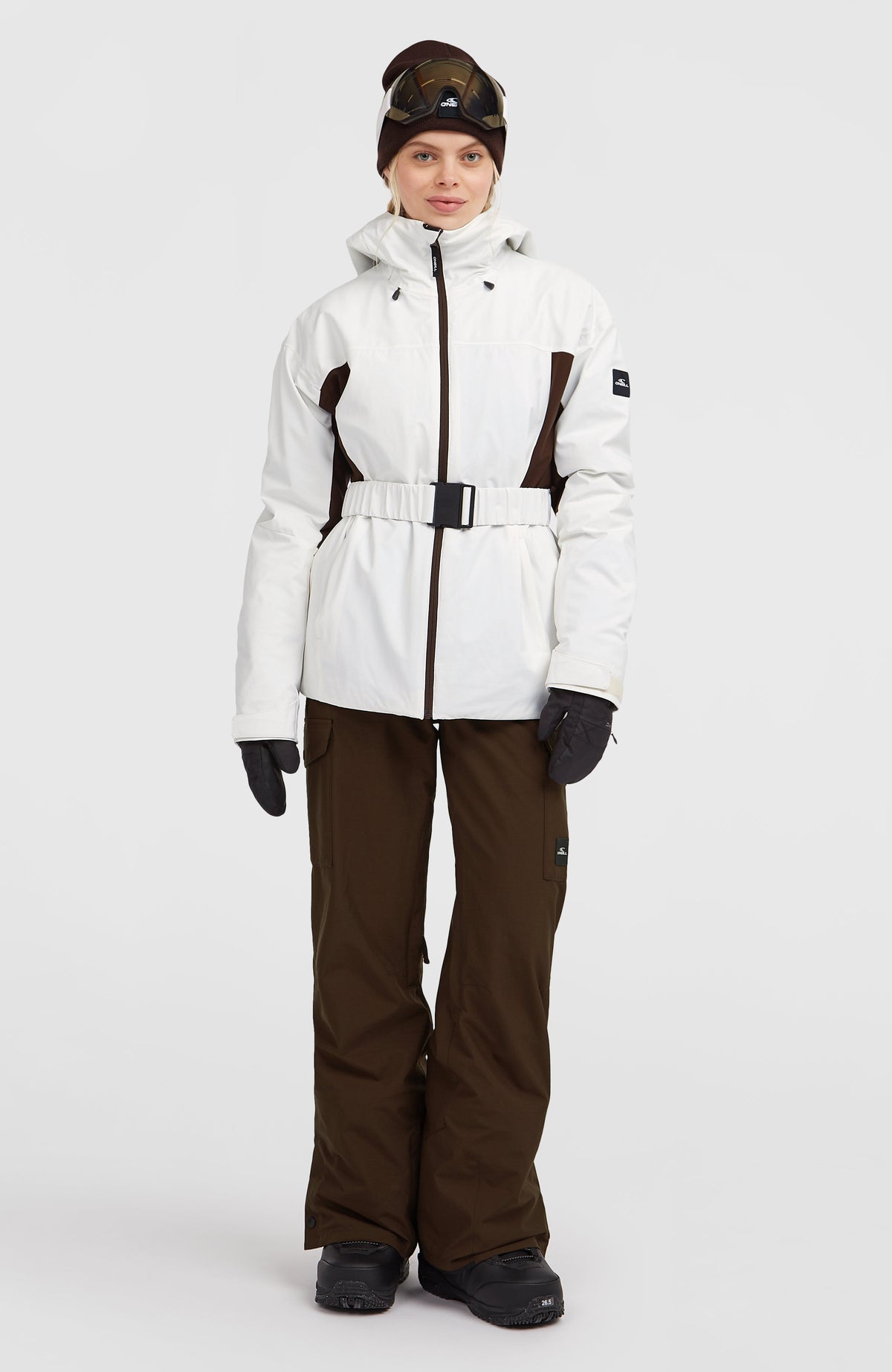 FWC'Cruz Hybrid-Skijacke mit Gürtel für Damen, weiß, Ganzkörperansicht von vorne