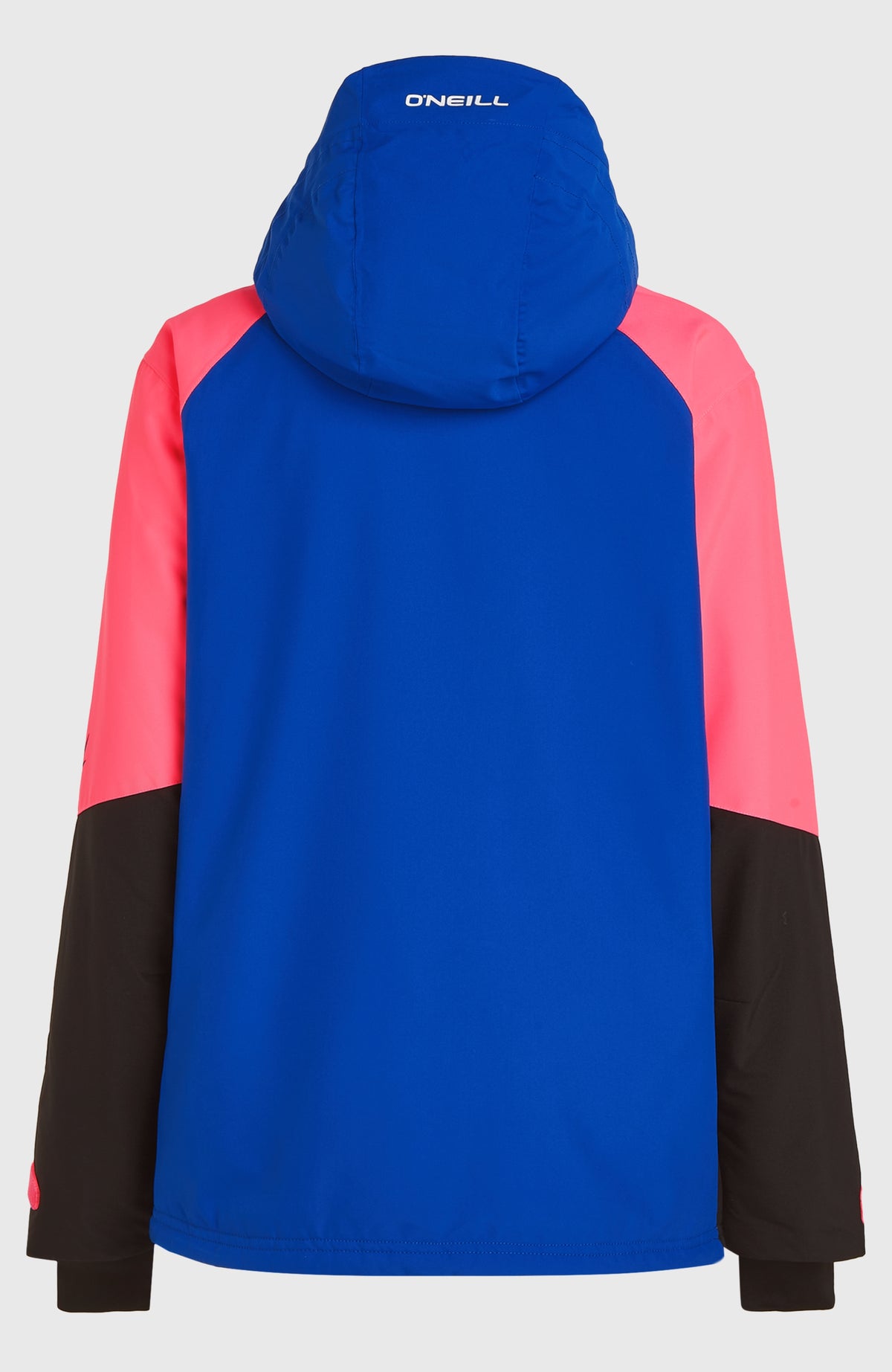 FWC'Play Asymmetric Jacke für Damen, blau, freigestellt von hinten mit Kapuze und Logo-Print