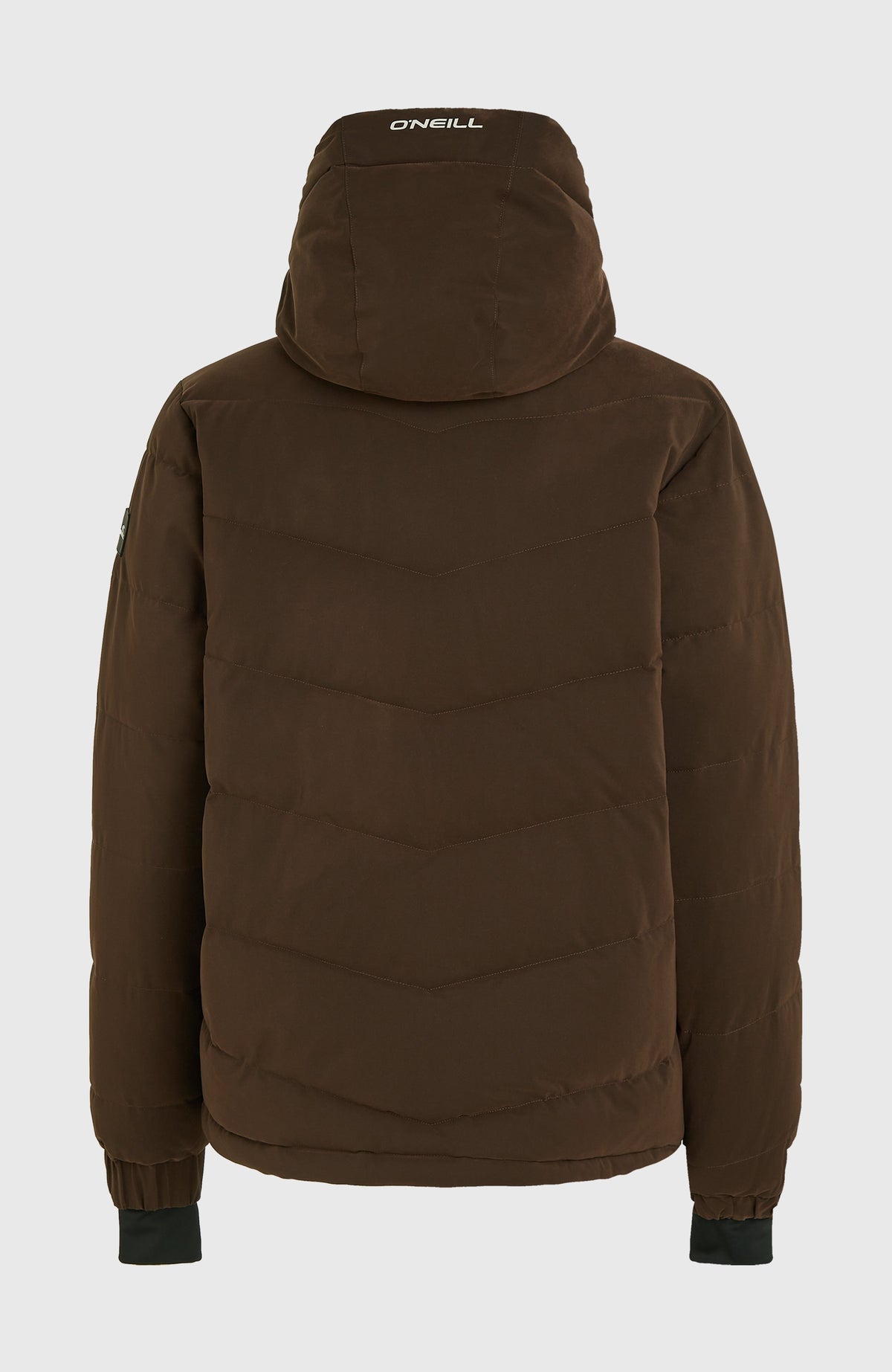 Gesteppte FWC'Cruz Hybrid-Skijacke für Damen, braun, freigestellt von hinten mit Kapuze und Steppmuster