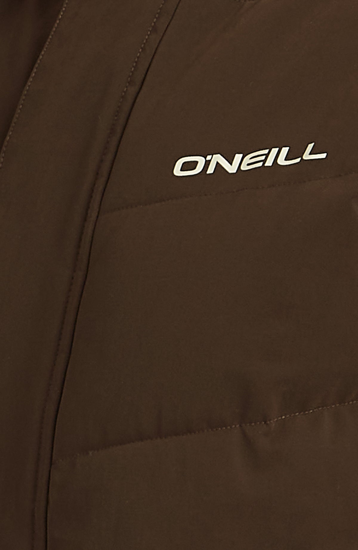 Gesteppte FWC'Cruz Hybrid-Skijacke für Damen, braun, Detailaufnahme des weißen Logo-Schriftzugs vorne