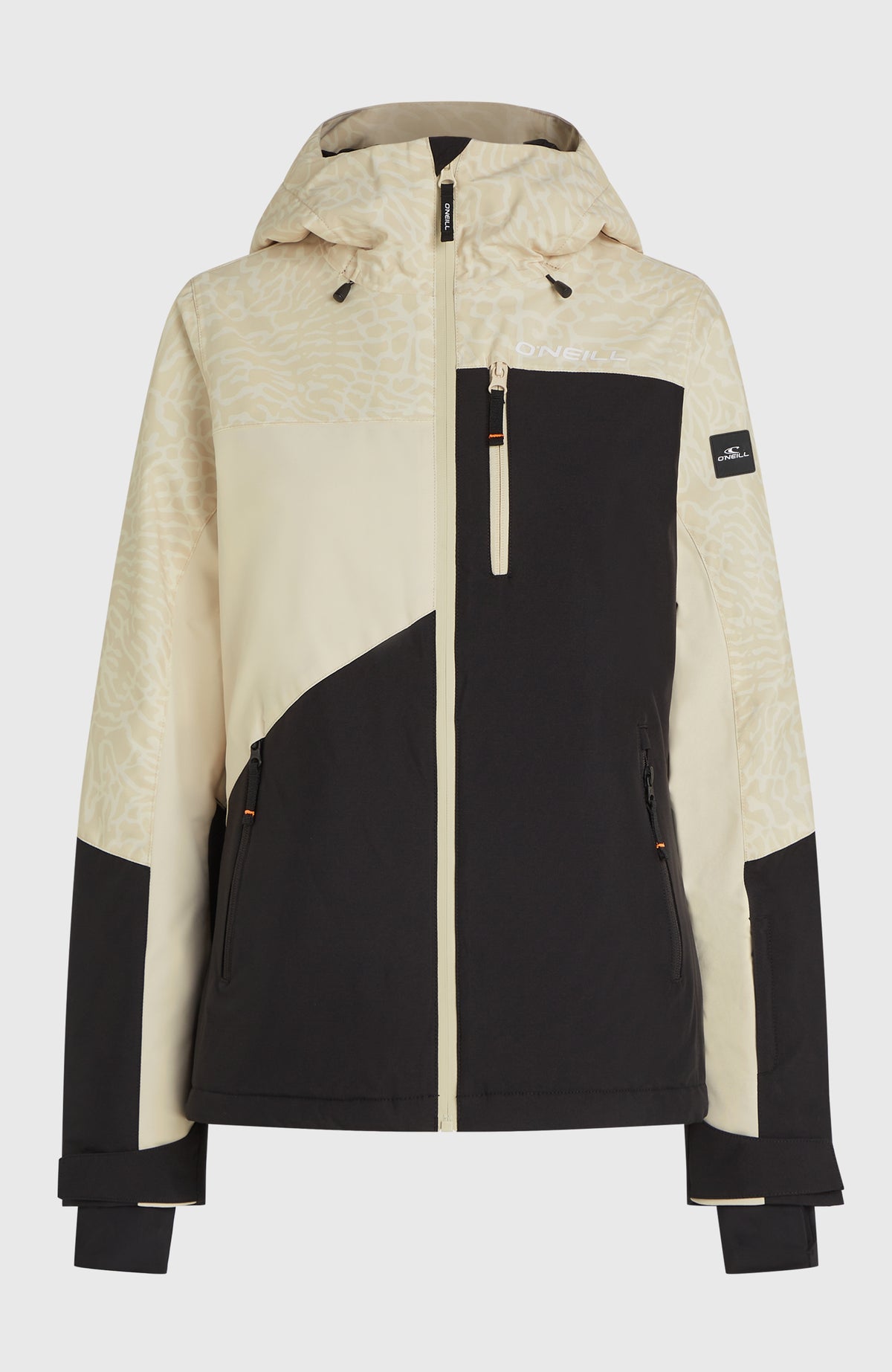 FWC'Cruz Triple Skijacke für Damen, beige mit Tiermuster in Hellbeige, freigestellt von vorne