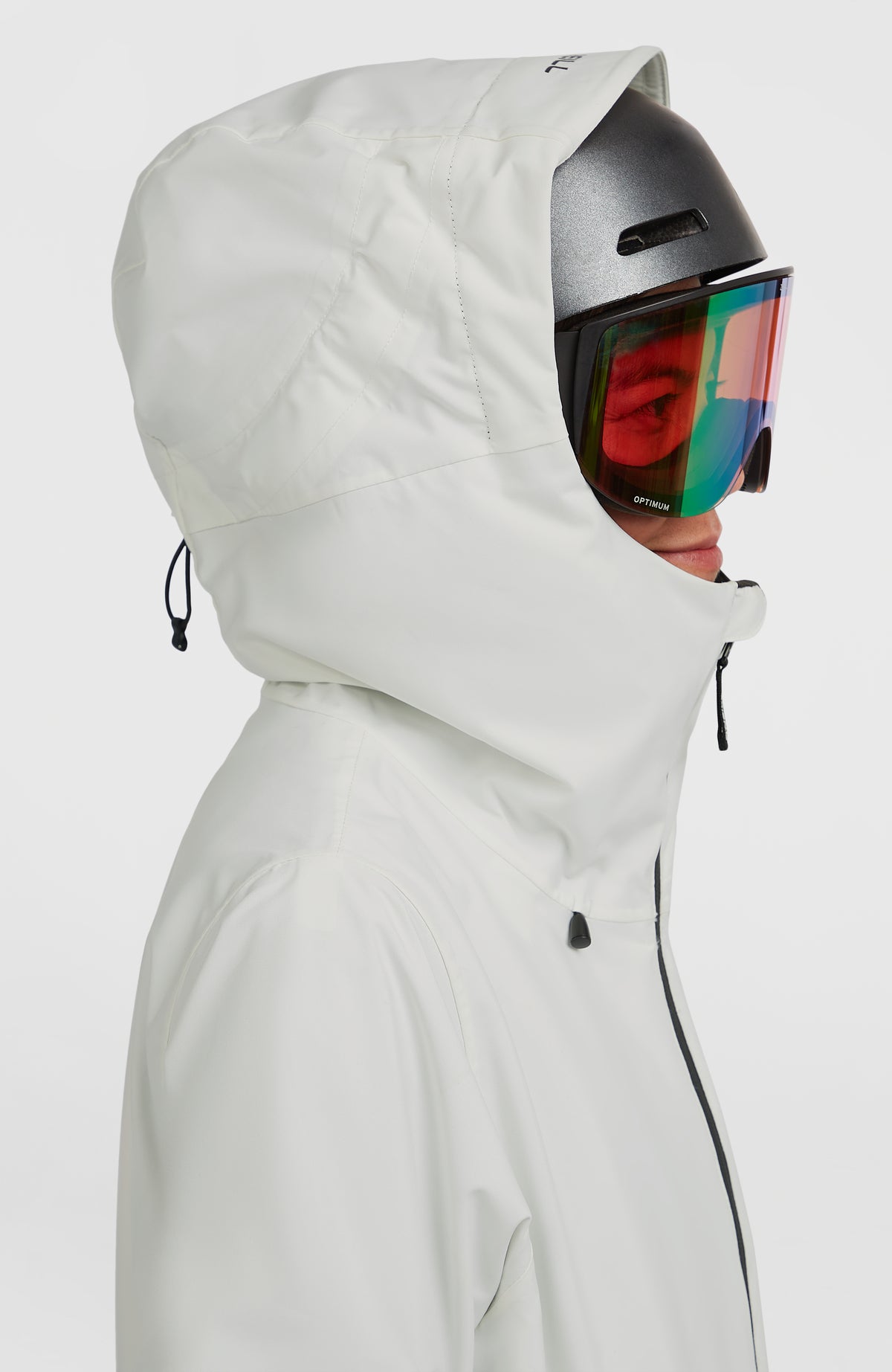 FWC'Play Park Ski- und Snowboardjacke für Damen, weiß, Detailansicht der Kapuze von der Seite