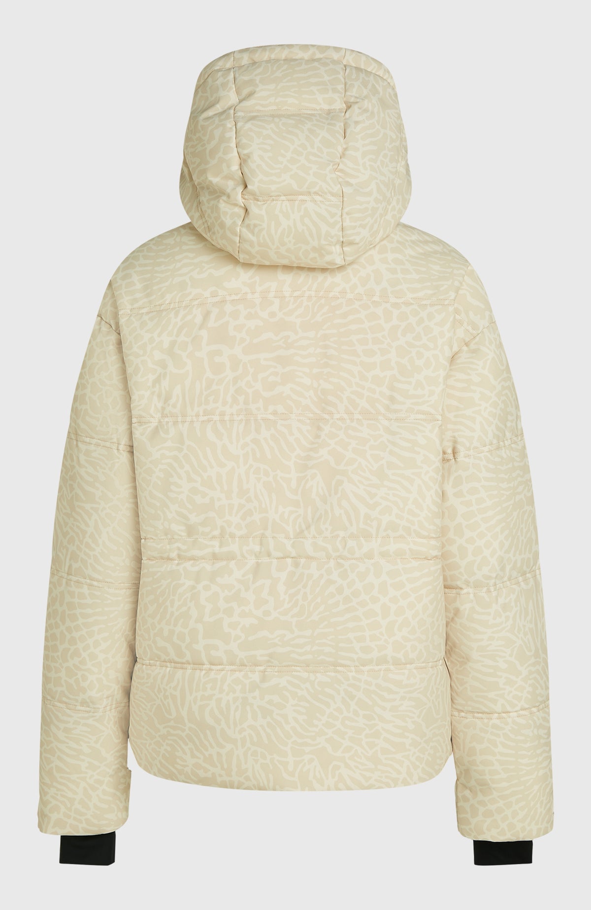 Beige FWC'Cruz Hybrid-Skijacke für Damen mit Tiermuster in Cremeweiß, freigestellt von hinten