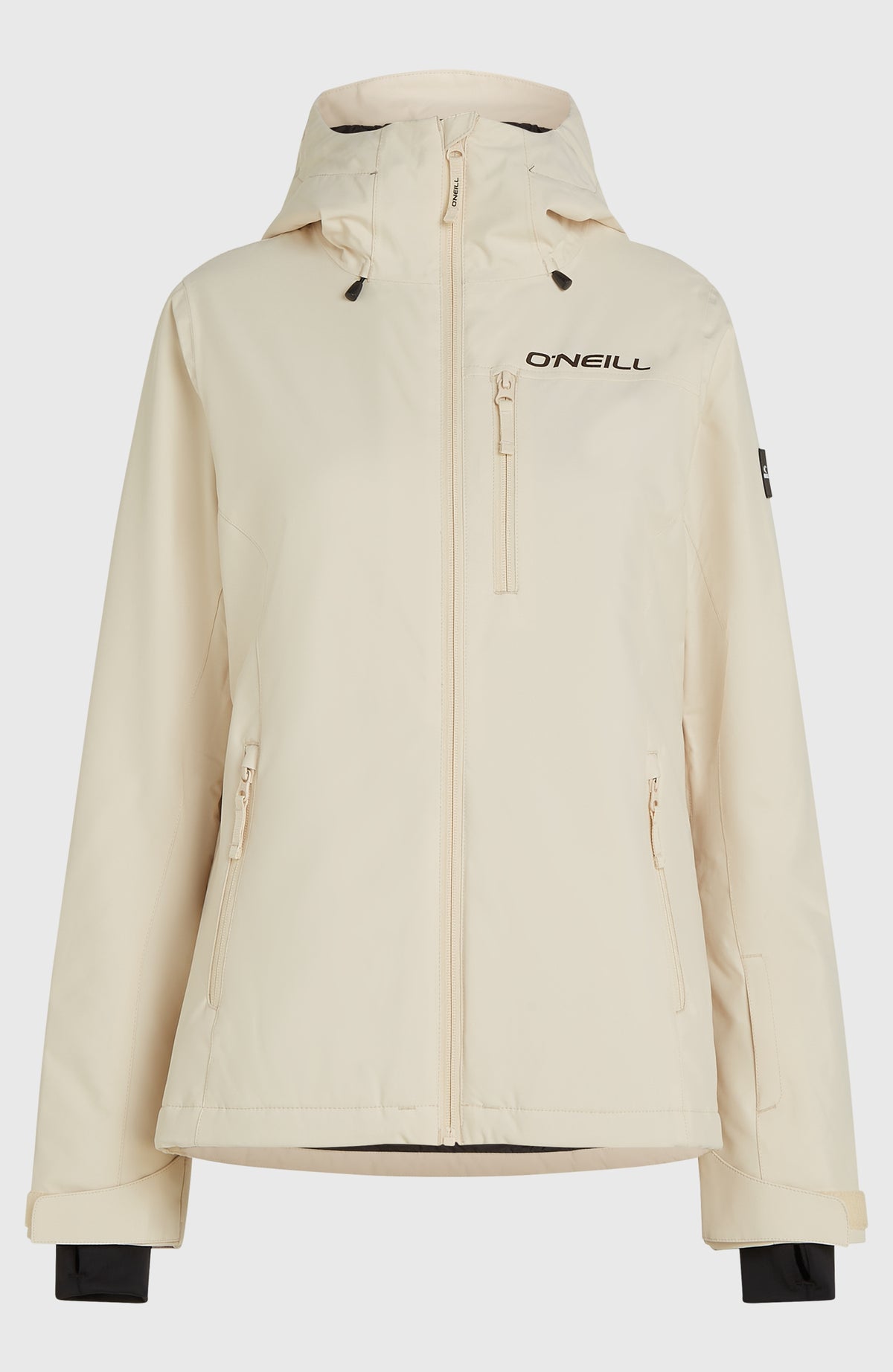 FWC'Cruz Skijacke für Damen, beige, freigestellt von vorne mit Reißverschlusstaschen