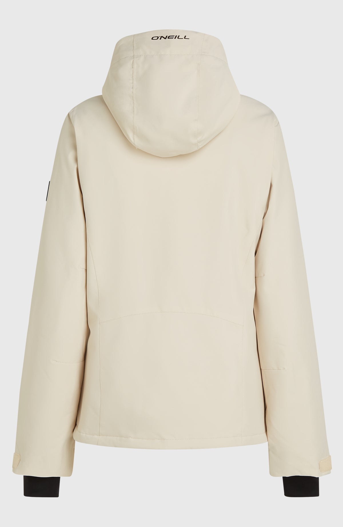 Beige FWC'Cruz Skijacke für Damen, freigestellt von hinten mit Kapuze und Logo-Print