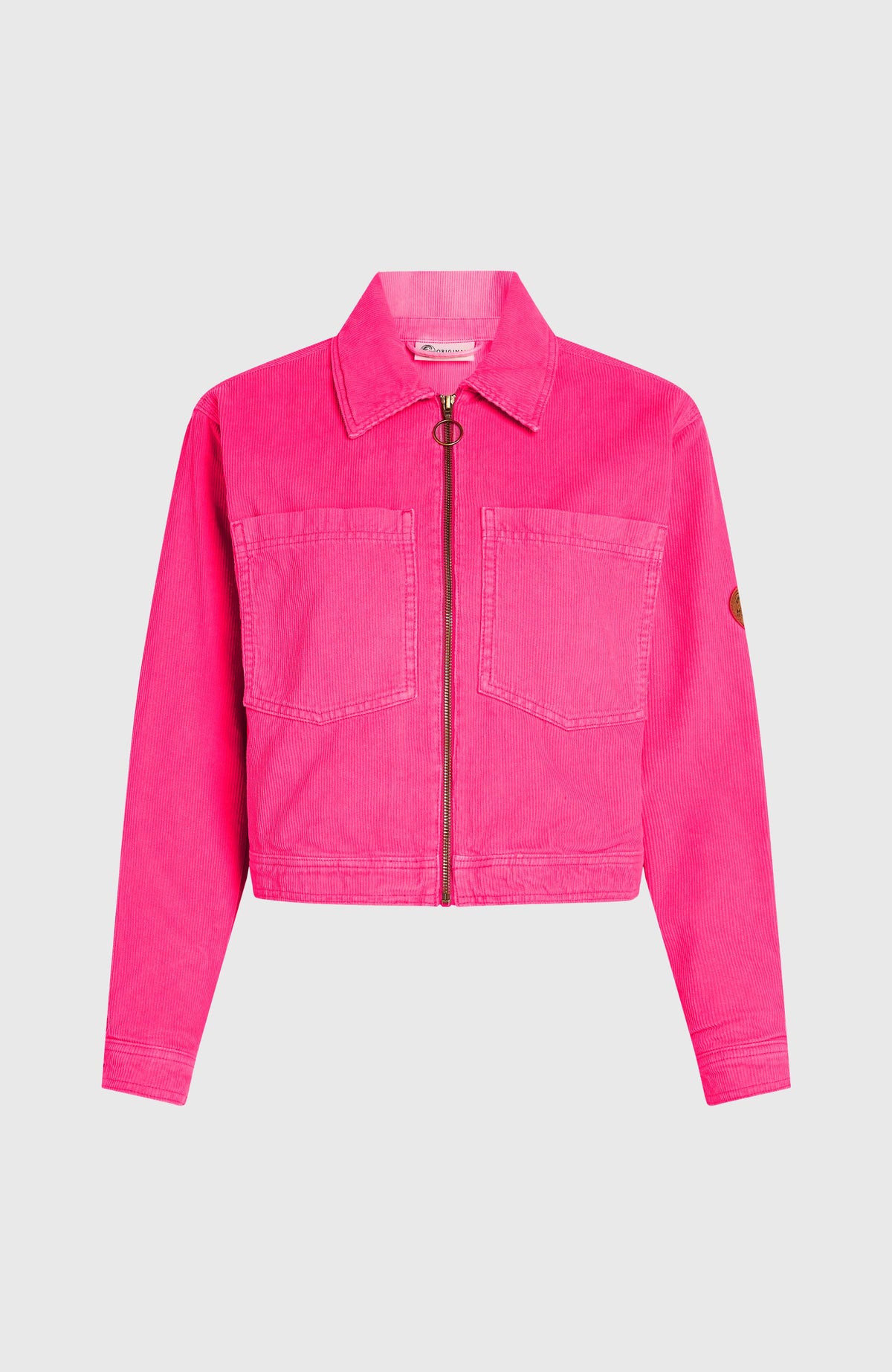 O'Riginals Cordjacke für Damen, pink, freigestellt von vorne mit Kragen und Reißverschluss