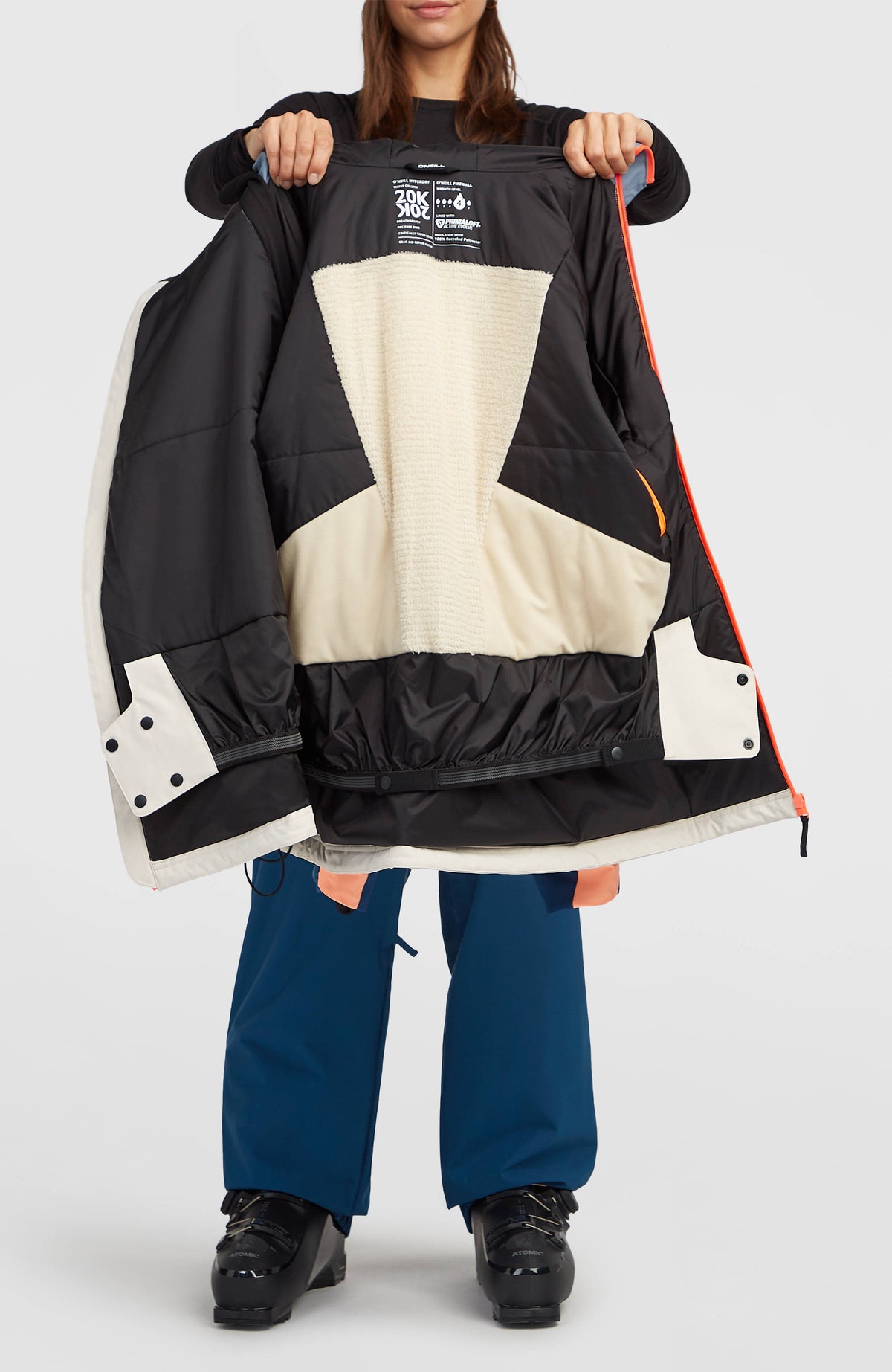 FWC'Play Asymmetric Ski- und Snowboardjacke für Damen in Blau-Mix, Innenansicht mit Futter und Schneefang