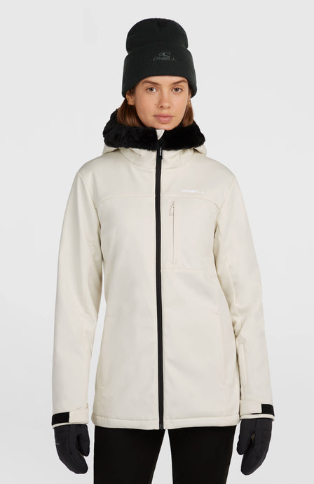 O'Neill FWC'Cruz Softshell-Skijacke für Damen, weiß, Vorderansicht am Model