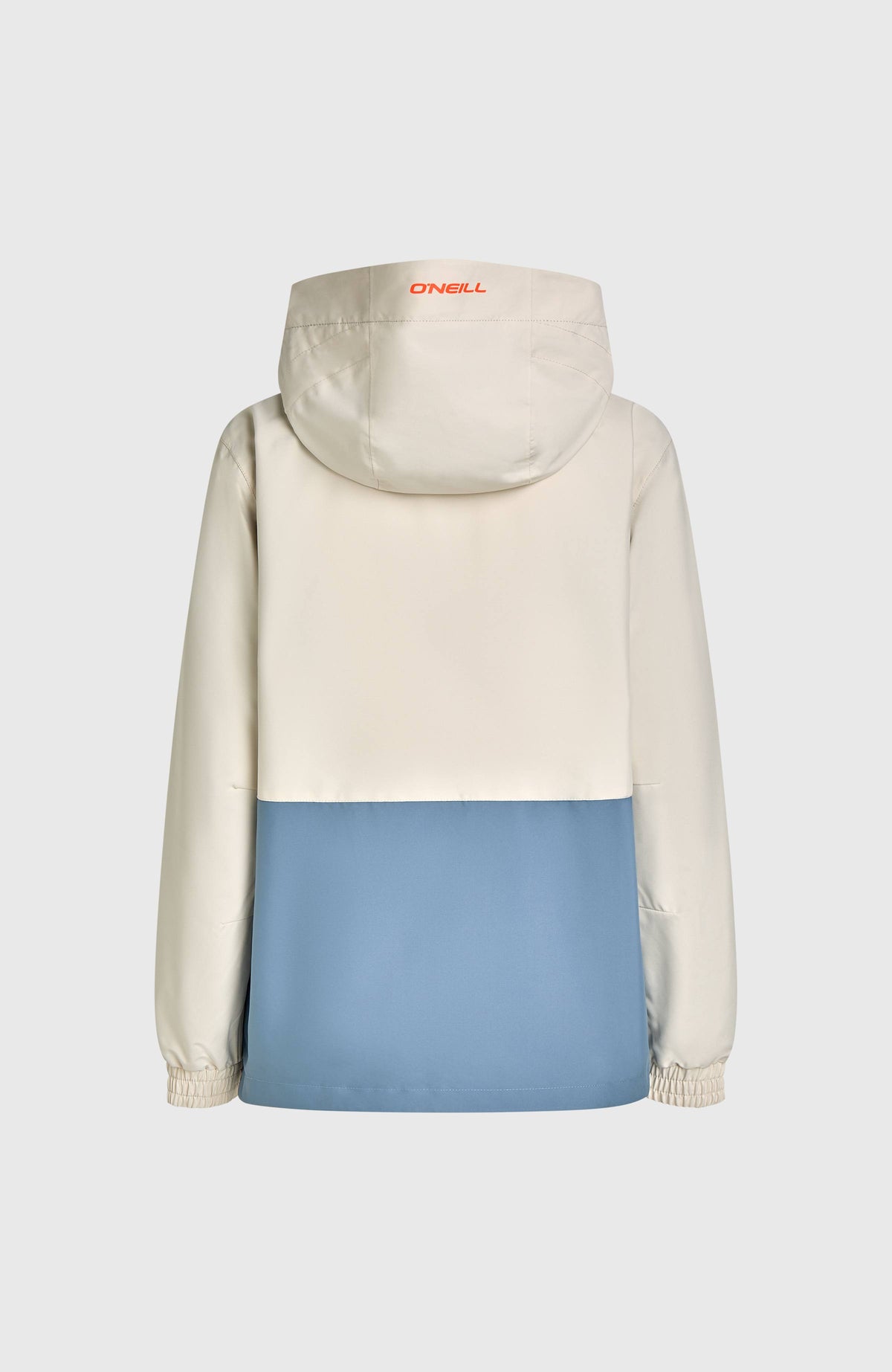 FWC'Play Park Ski- und Snowboardjacke für Damen, weiß, freigestellt von hinten mit Kapuze und Logo-Print