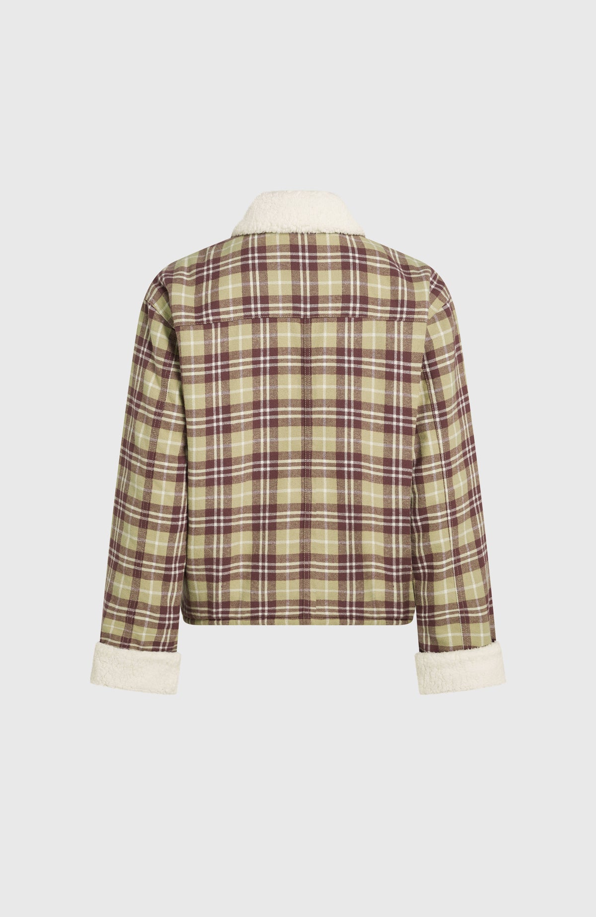 O'Riginals Jacke mit Fleecefutter für Damen, grau mit Karomuster in Braun und Weiß, freigestellt von hinten