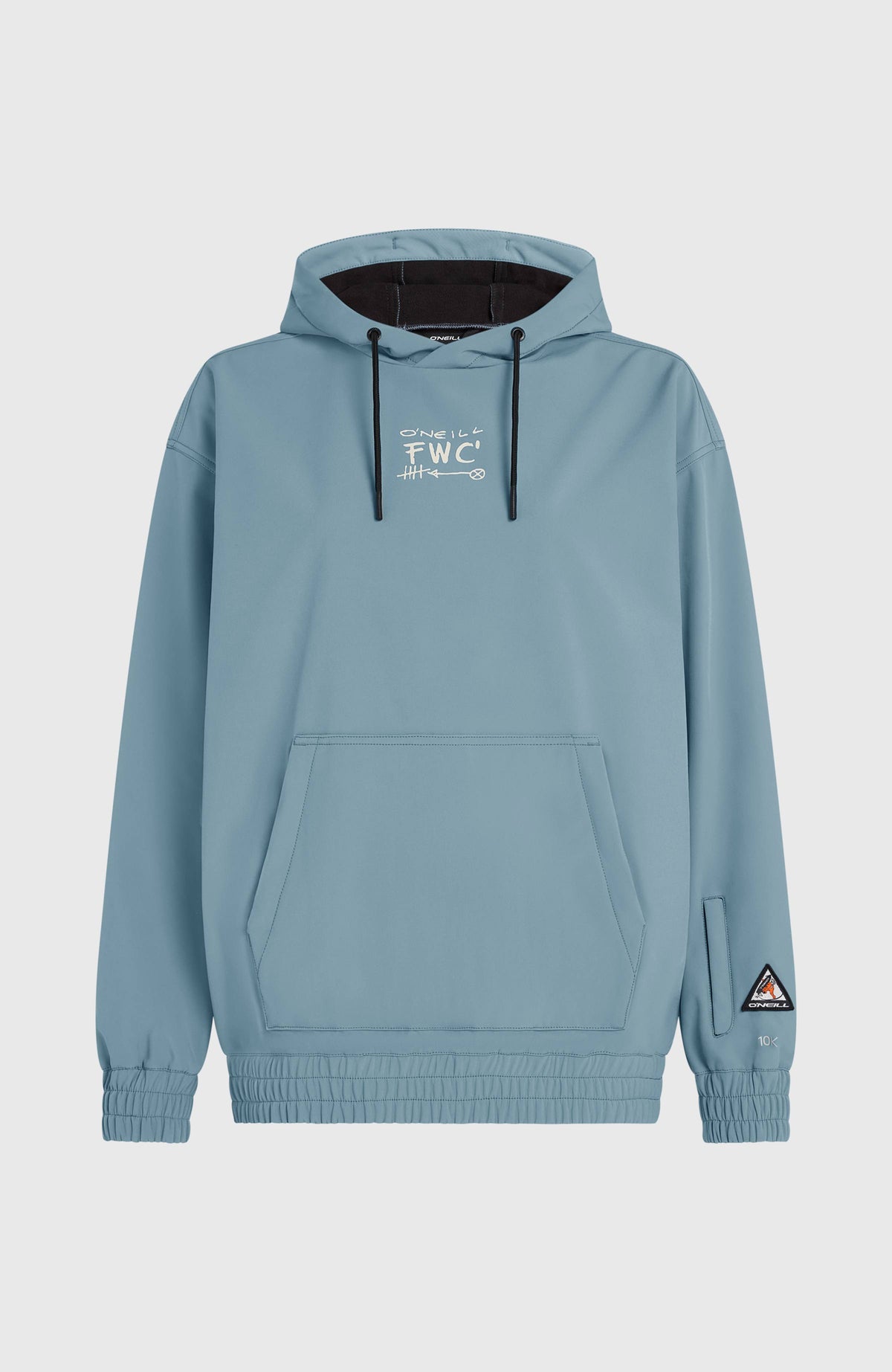 FWC'Play Softshell-Hoodie für Damen, blau mit Logo-Print in Weiß, freigestellt von vorne