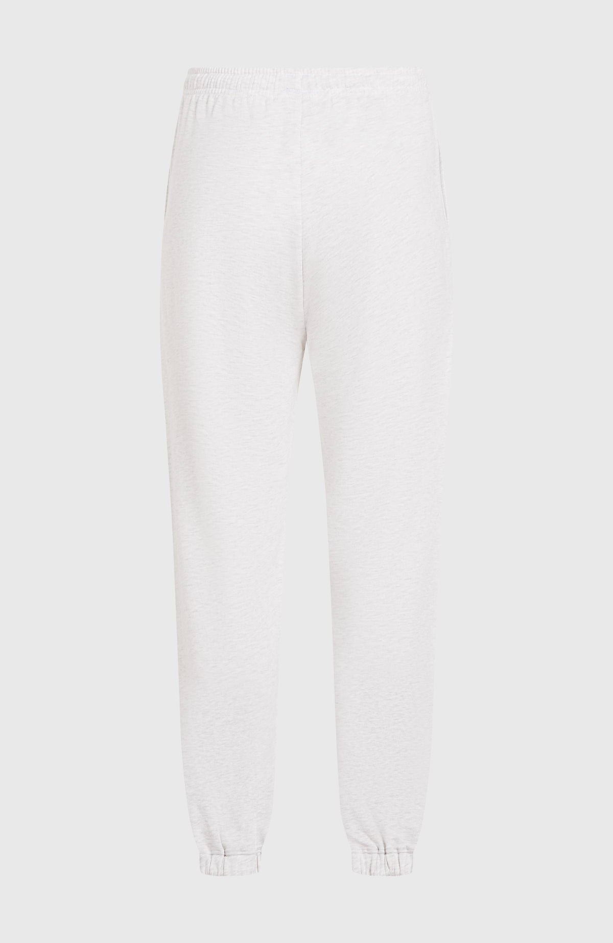 Beach Vintage Jogginghose für Damen, weiß mit Grafik-Print in Gelb, freigestellt von hinten, elastische Säume