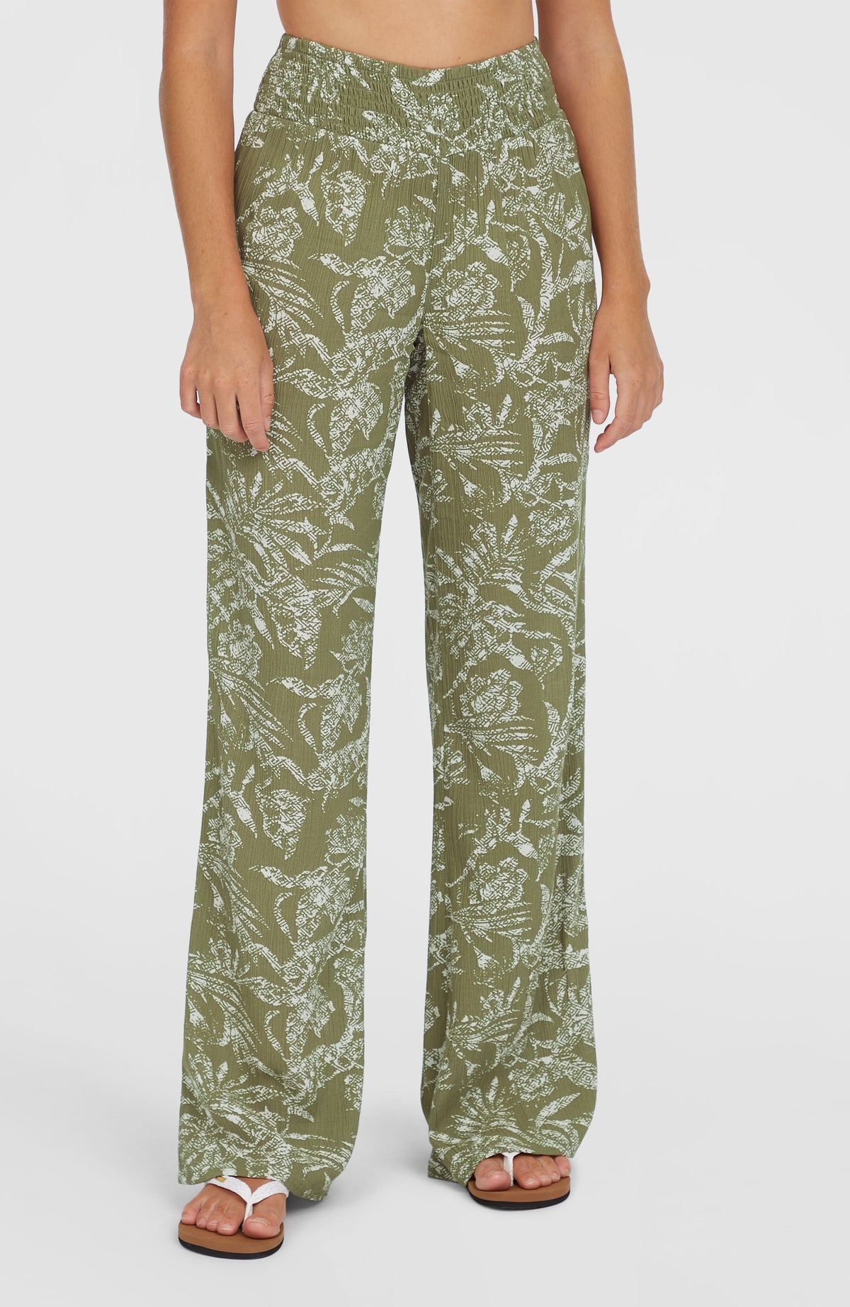 Johnny Smocked Waist Hose | Green Textured Jungle