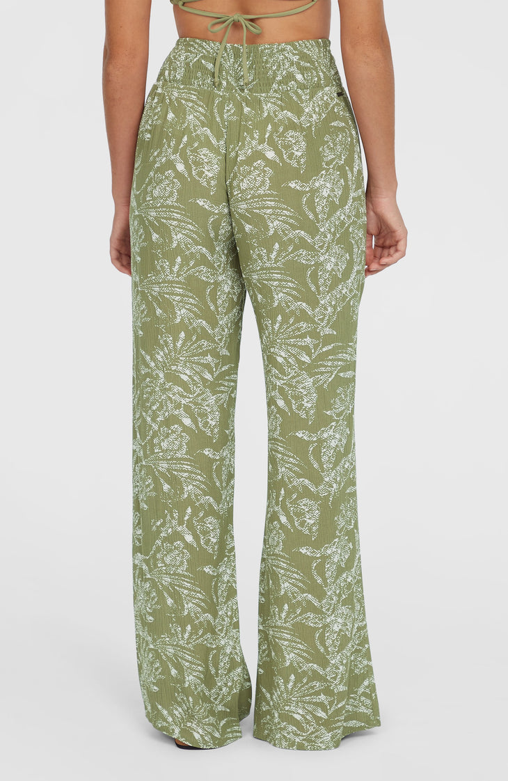 Johnny Smocked Waist Hose | Green Textured Jungle