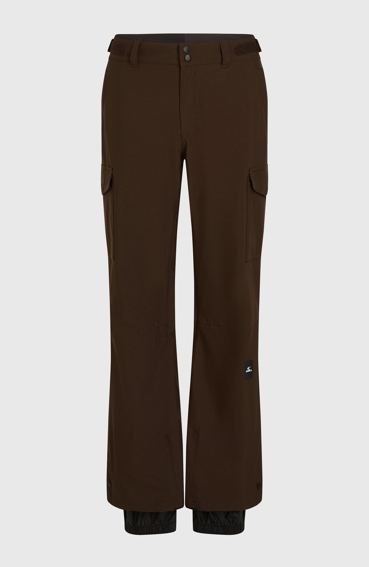 FWC'Cruz Cargo-Skihose für Damen in Braun, freigestellt von vorne mit elastischem Schneefang am Saum