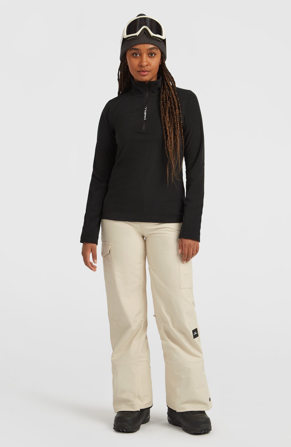 FWC'Cruz Cargo-Skihose für Damen, beige, Ganzkörperansicht von vorne am Model