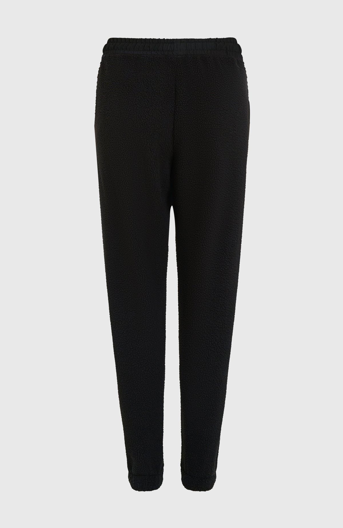 Flauschige Must-Have Jogginghose für Damen, schwarz, freigestellt von hinten mit elastischem Bund