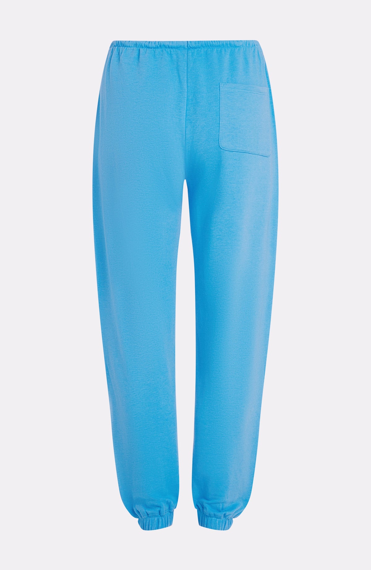 Essentials Script Jogginghose für Damen, blau, flach liegend von hinten mit aufgesetzter Gesäßtasche