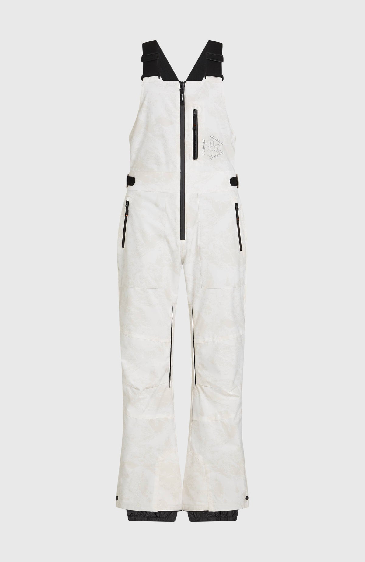 FWC'Peak Bib Skihose für Damen, weiß, freigestellt von vorne mit elastischen Trägern