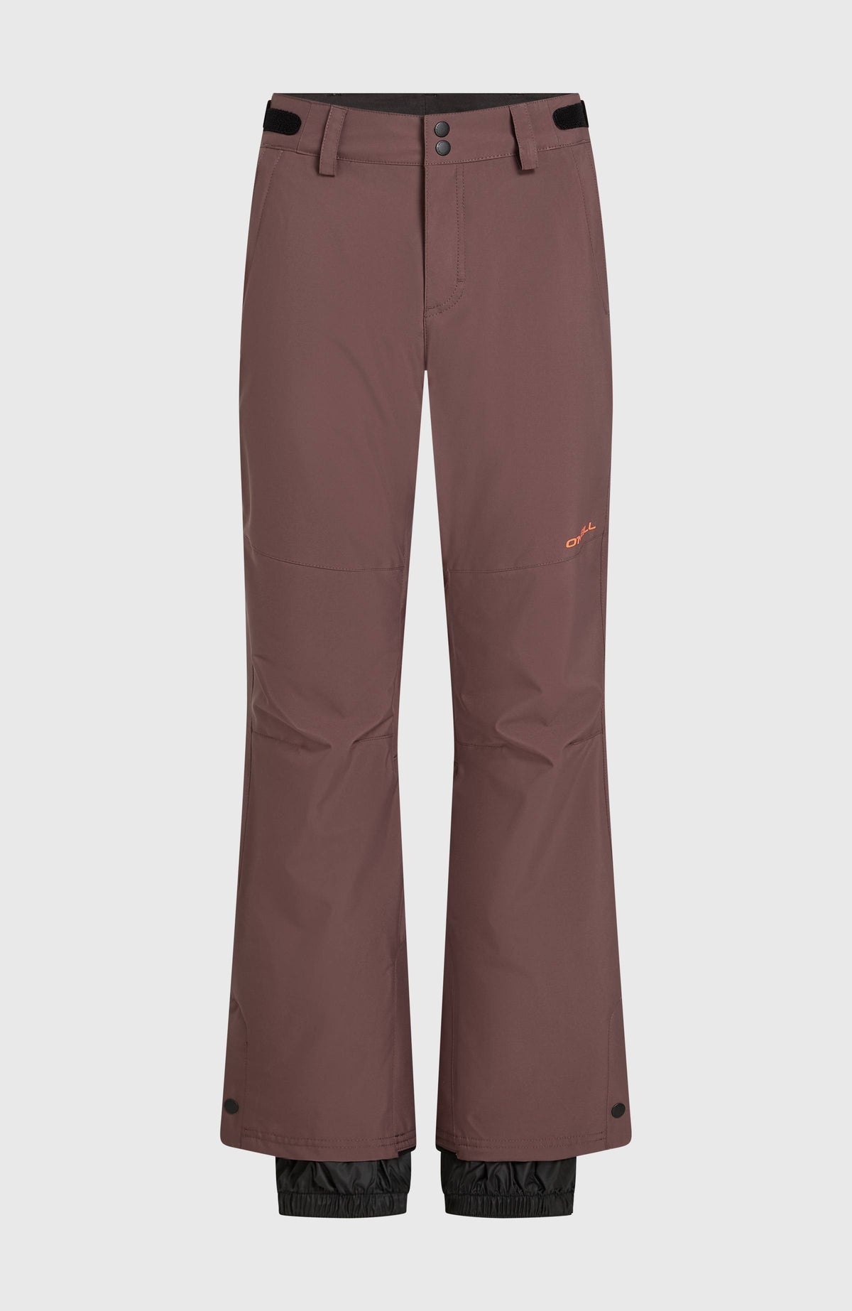 FWC'Cruz Regular Skihose für Damen in Lila, freigestellt von vorne mit Druckknöpfen und integriertem Schneefang