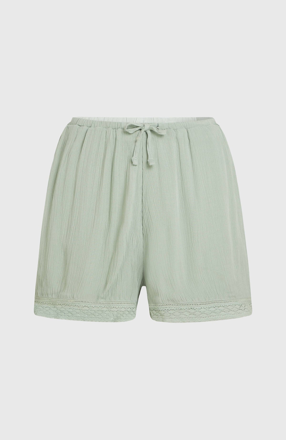 Essentials Tokeena Shorts für Damen, grün, flach liegend von vorne, Kordelzug am elastischen Bund
