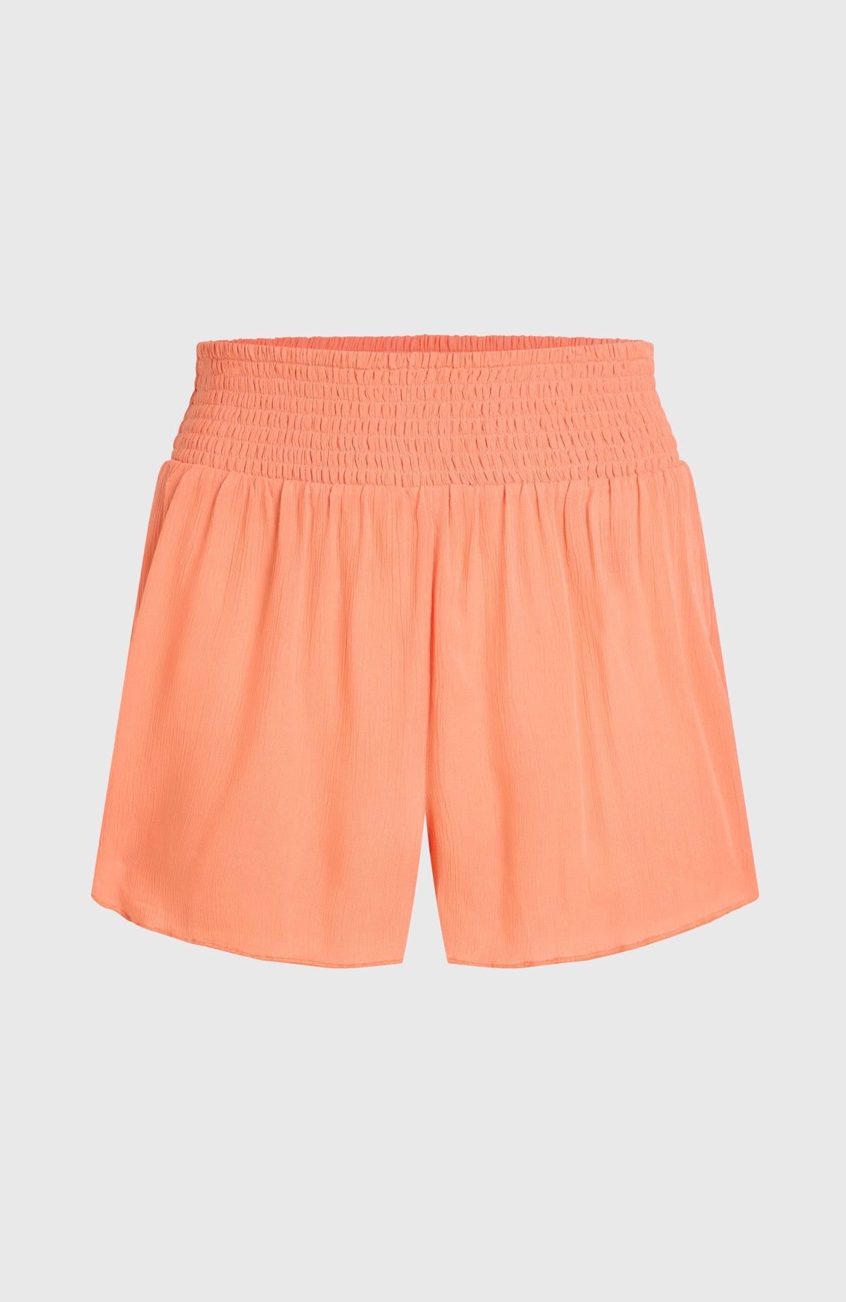 Johnny Smocked Waist Shorts für Damen, orange, flach liegend von vorne mit elastischem Bund