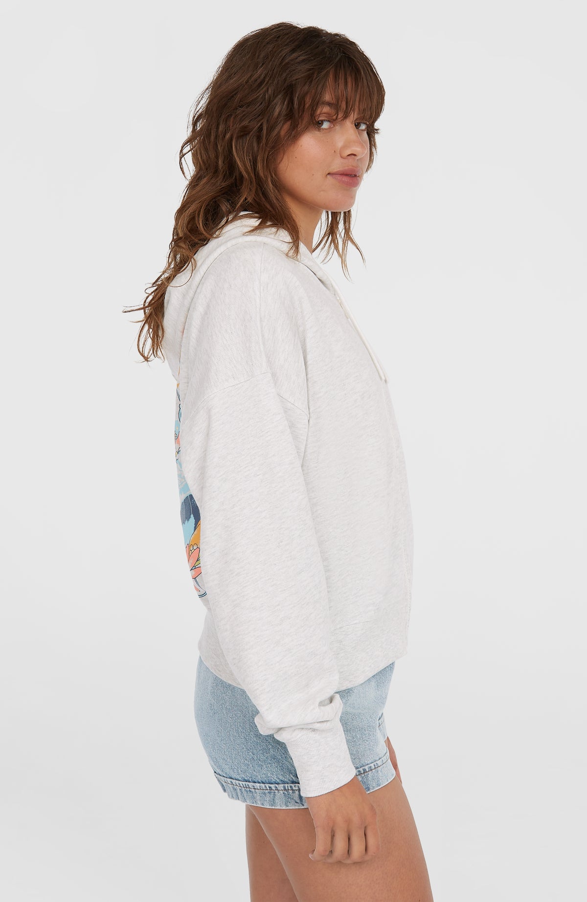 Beach Vintage Kapuzenjacke für Damen, weiß, Seitenansicht am Model