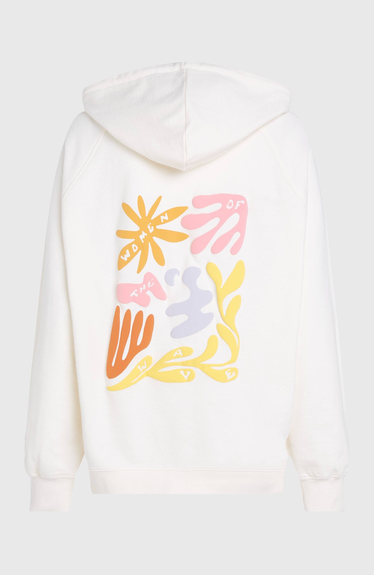 Women of the Wave Hoodie für Damen, beige mit Grafik-Print in Gelb, freigestellt von hinten
