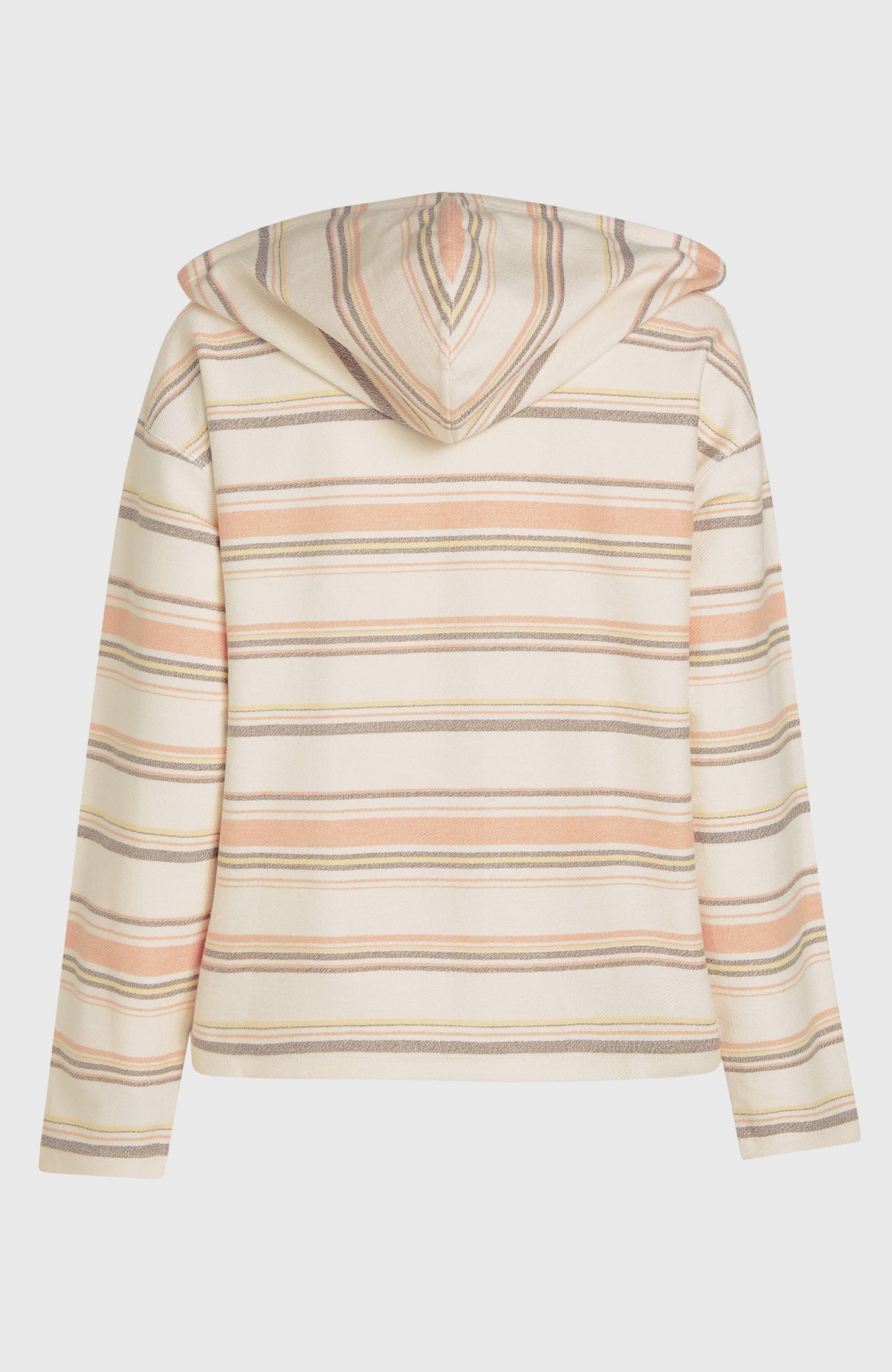 Bavaro Hoodie für Damen, weiß mit Streifenmuster in Orange und Braun, Kapuze, freigestellt von hinten